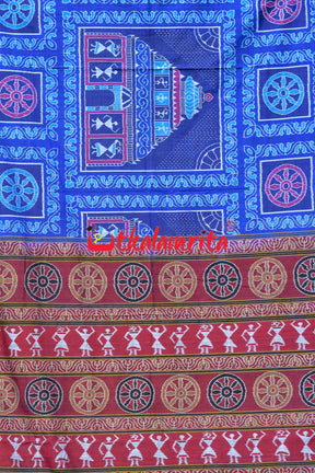 Blue Konark Temple Sambalpuri Cotton Saree