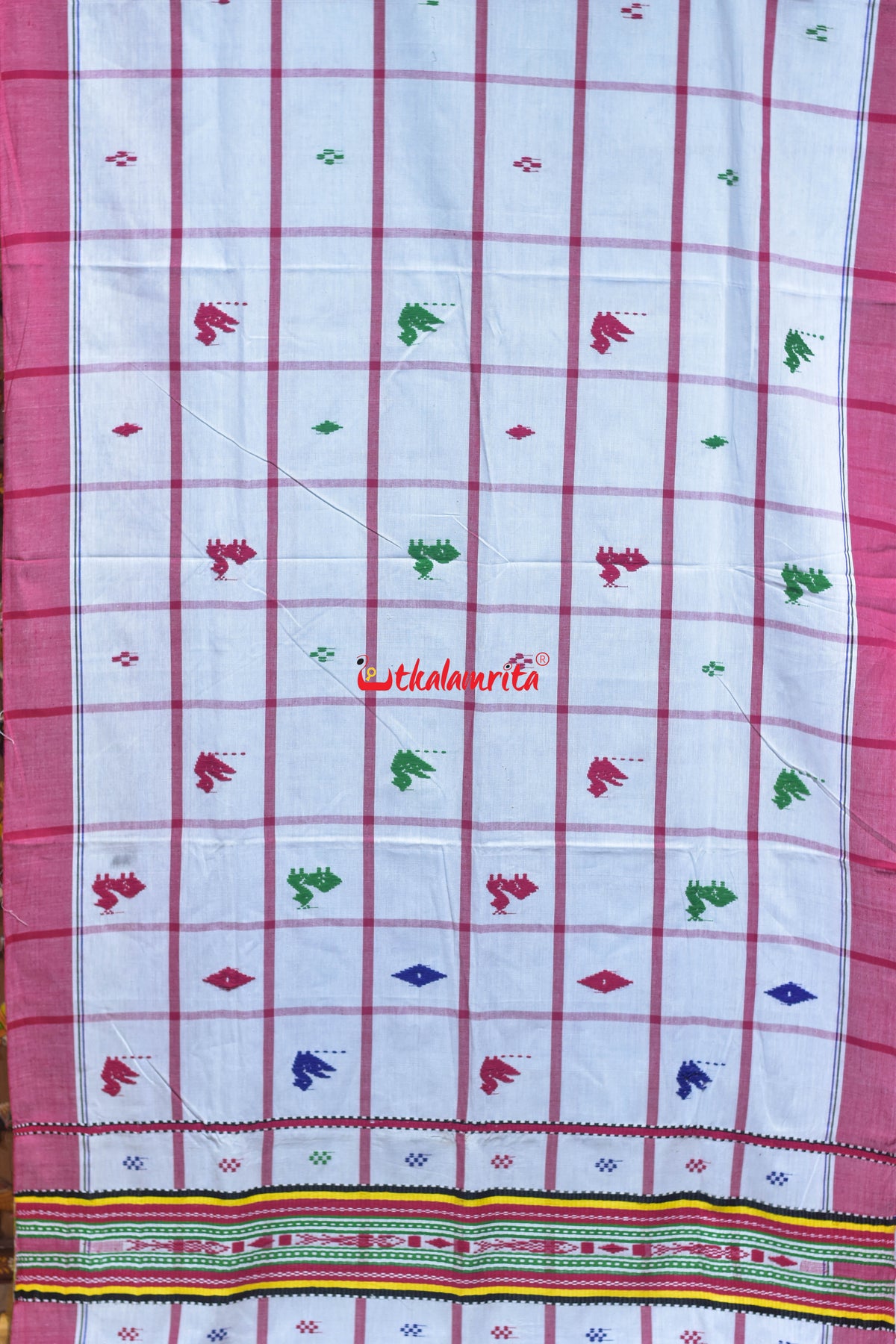 White Check Red Lines Santhal Saree