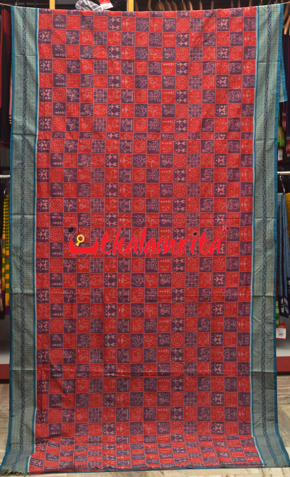 House Tribals Red Sambalpuri Cotton Saree