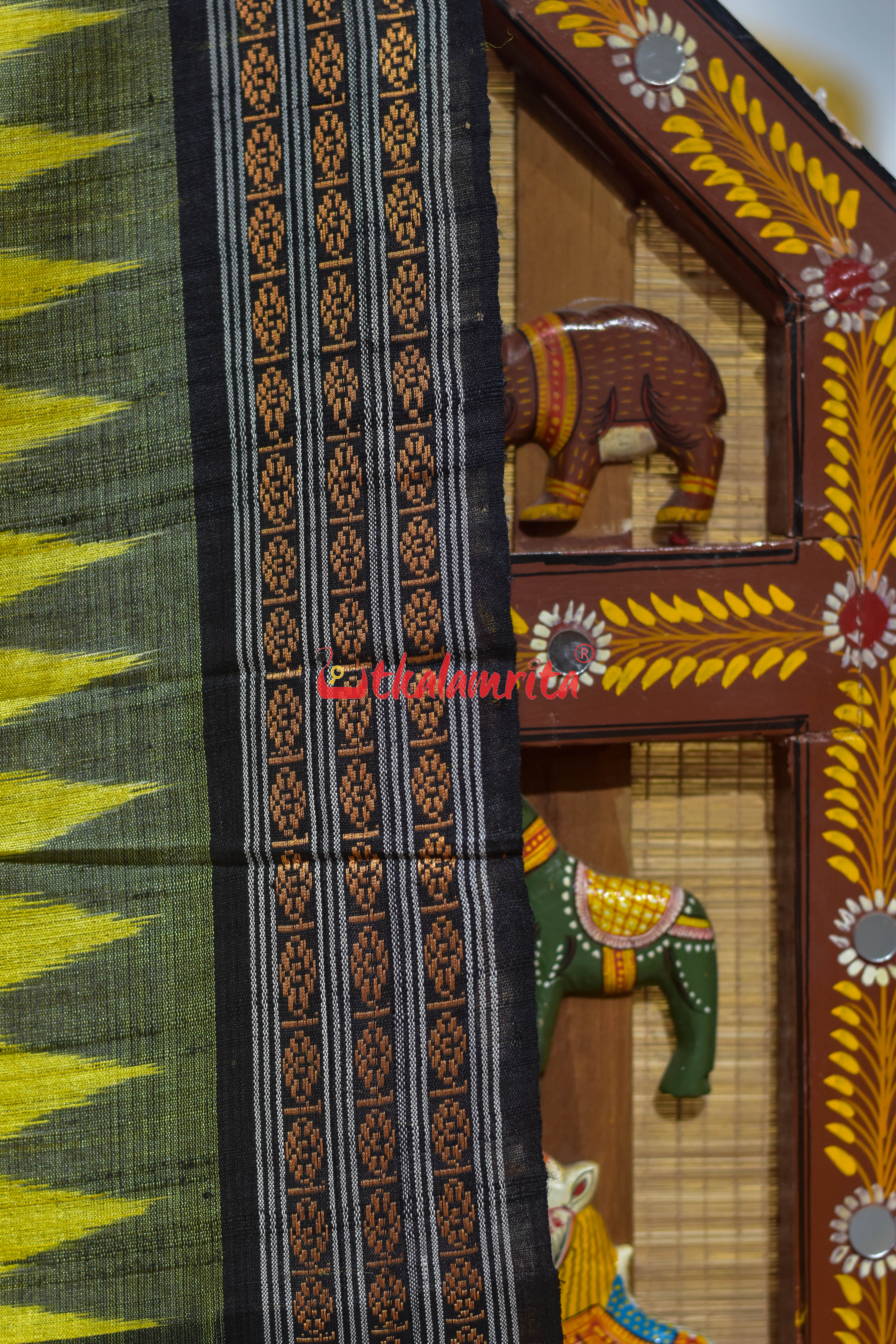 Yellow Black Dobby Border Fine Gopalpur Tussar Silk Saree