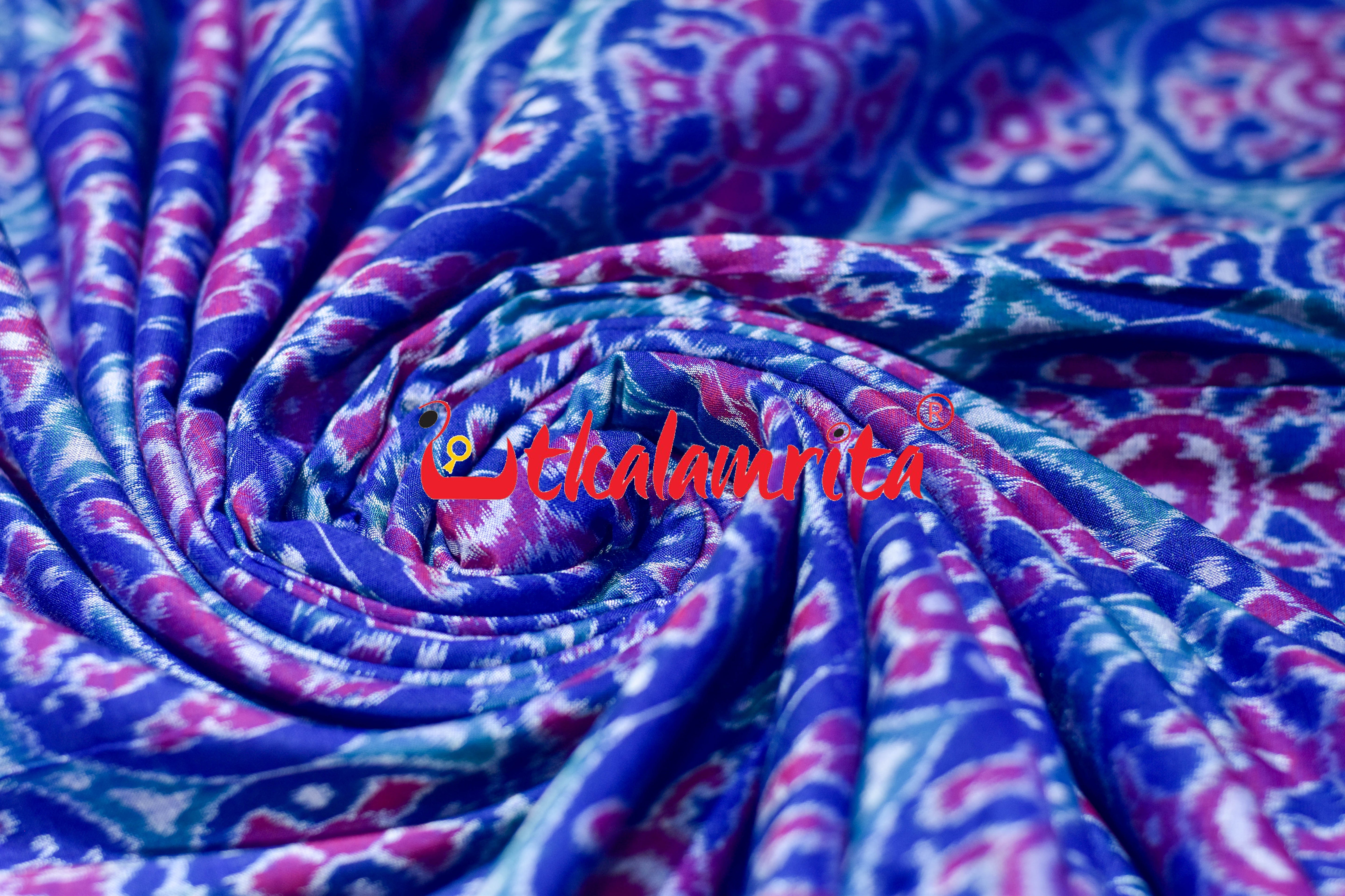 3D Blue Special Flower Sambalpuri Cotton (Fabric)