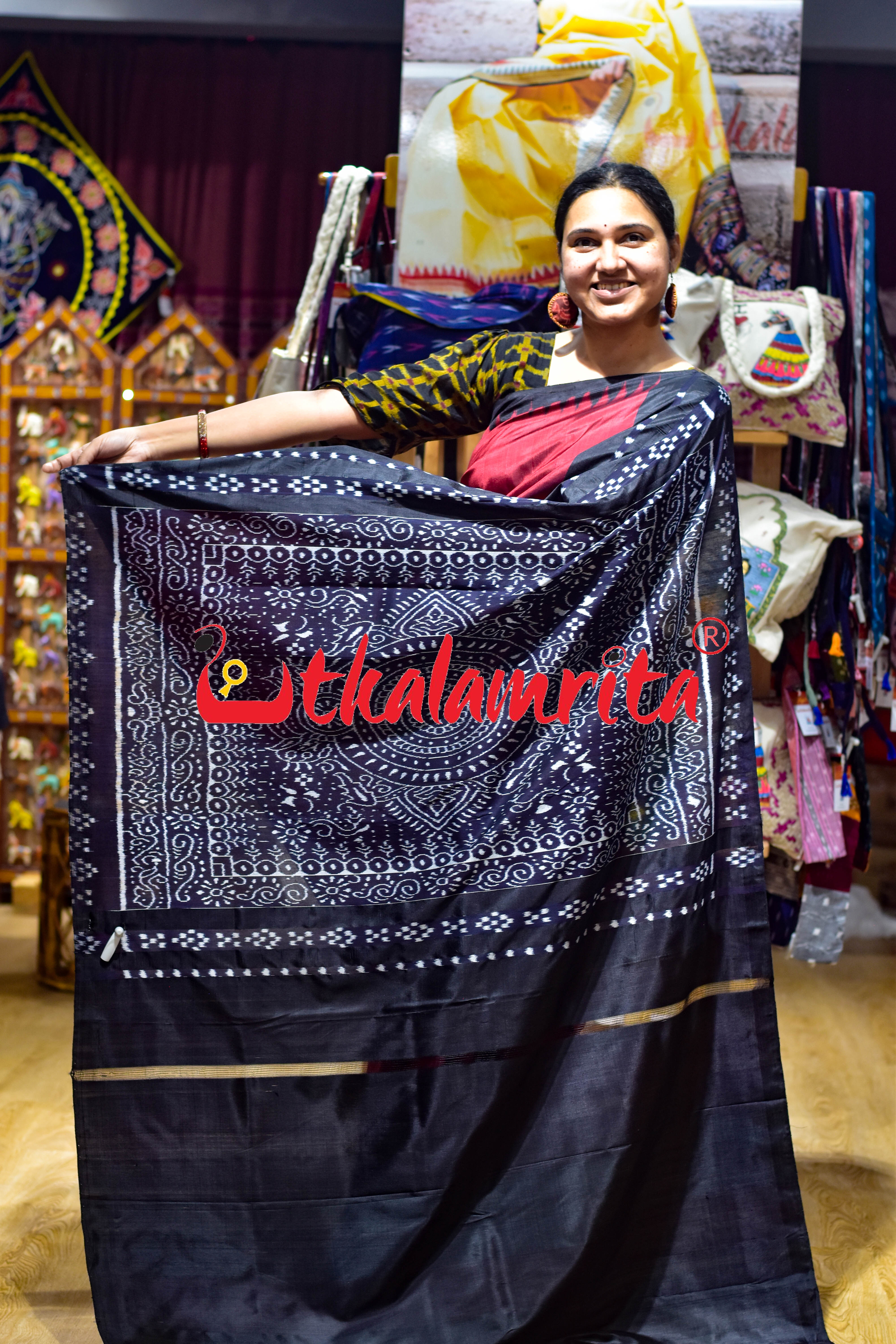 Baala Buti Maroon Black Khandua Silk Saree