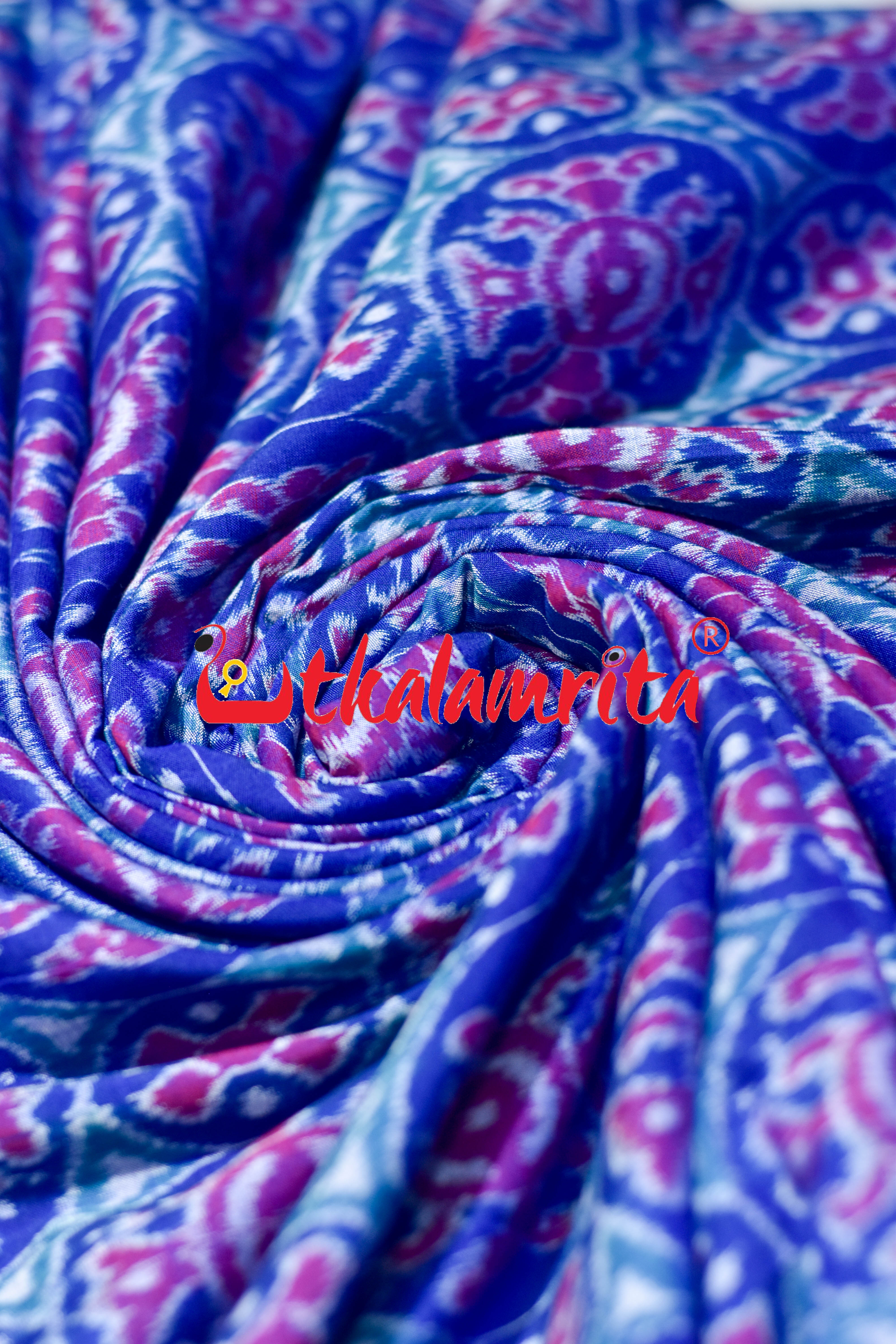 3D Blue Special Flower Sambalpuri Cotton (Fabric)