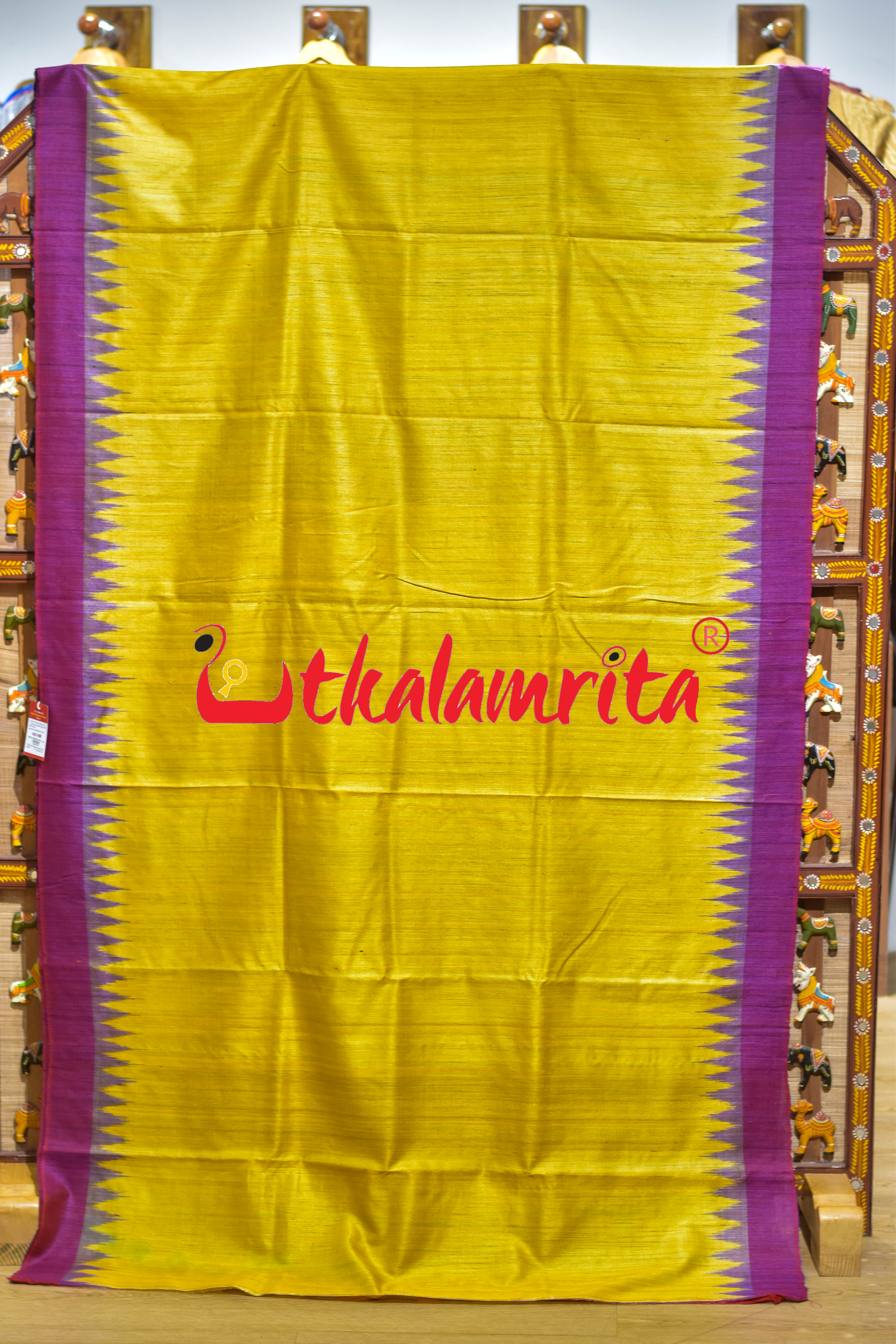 Yellow Purple Fine Gopalpur Tussar Silk Saree