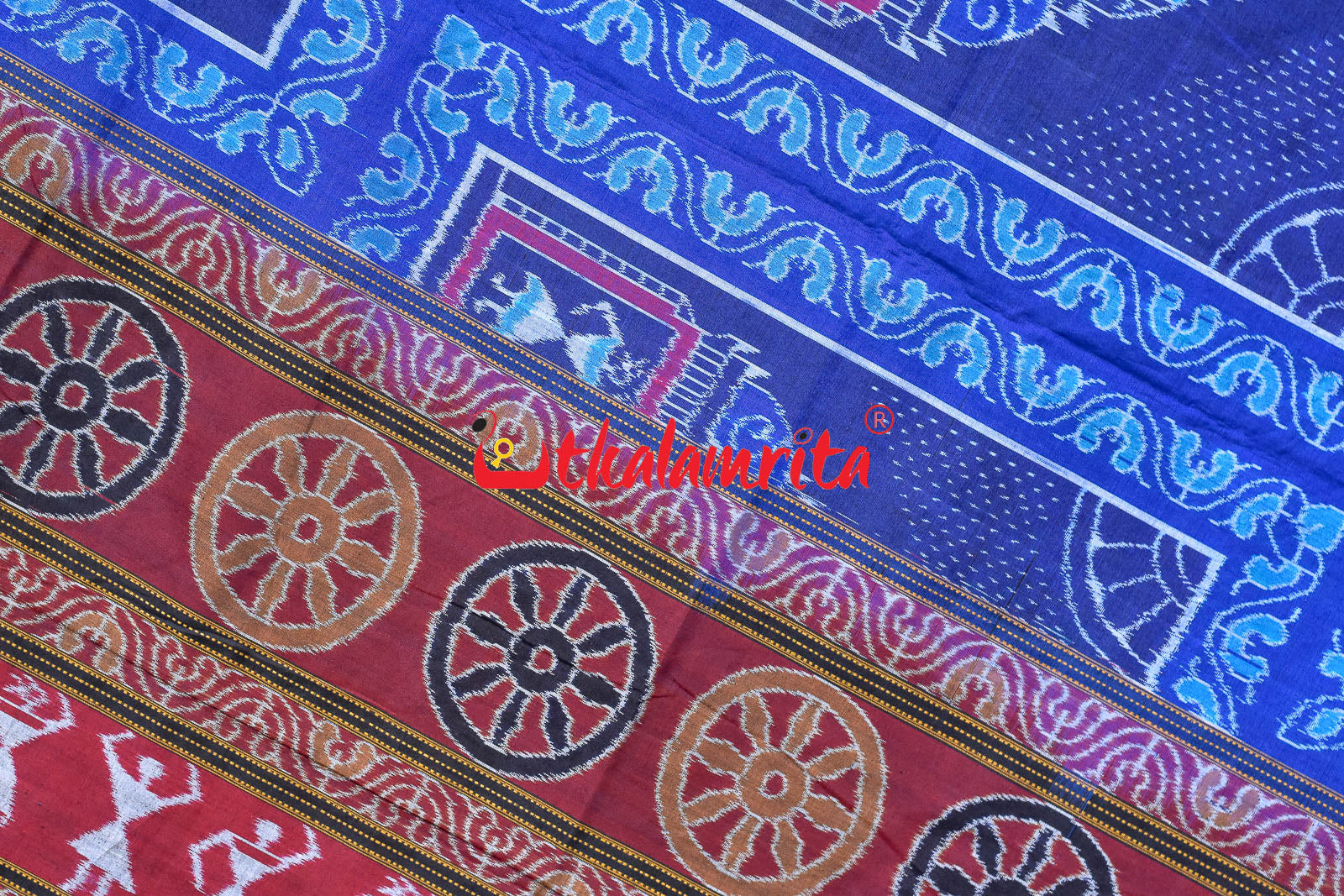 Blue Konark Temple Sambalpuri Cotton Saree