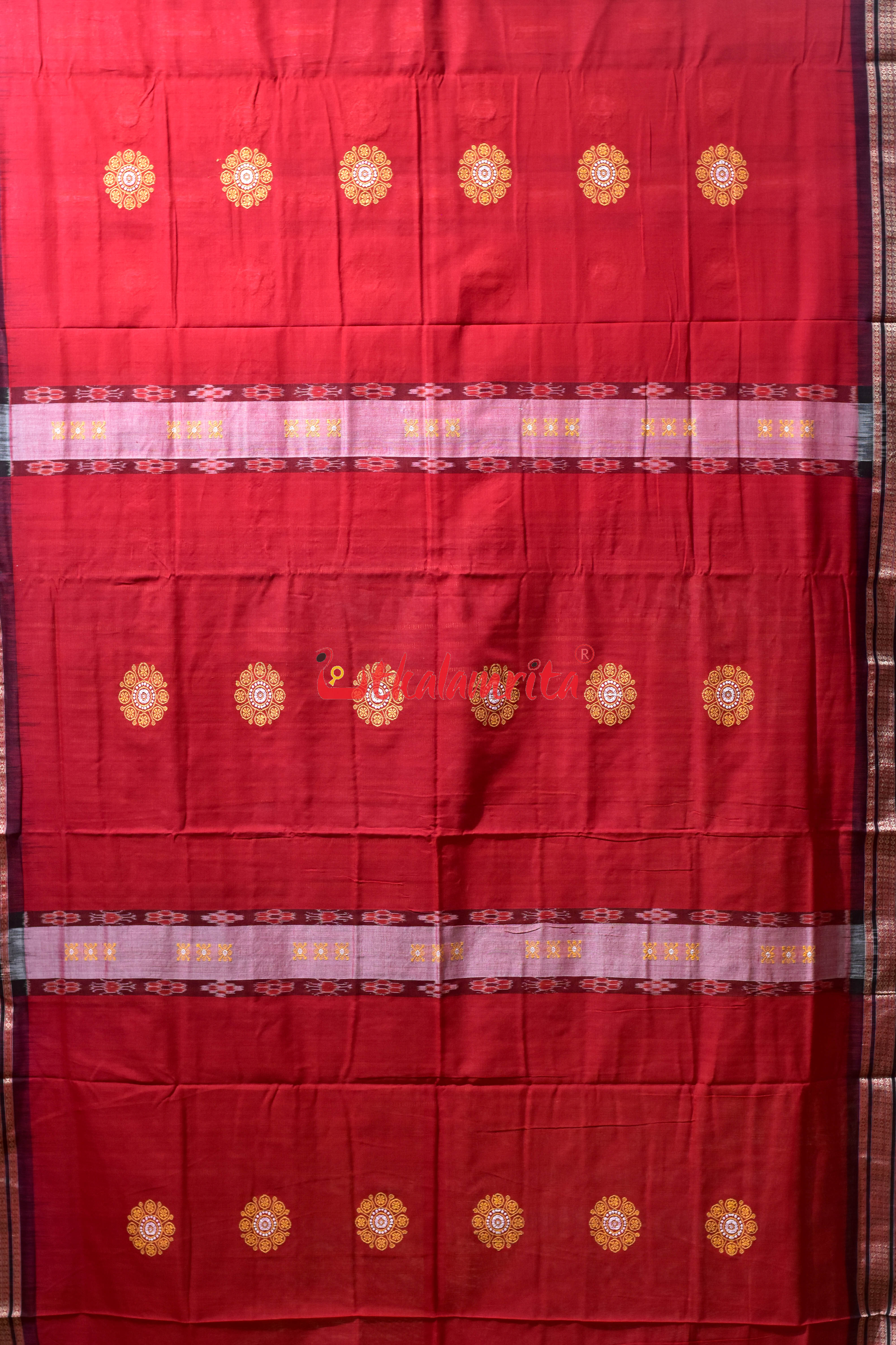 Red Flower Pere Bandha Bomkai Cotton Saree