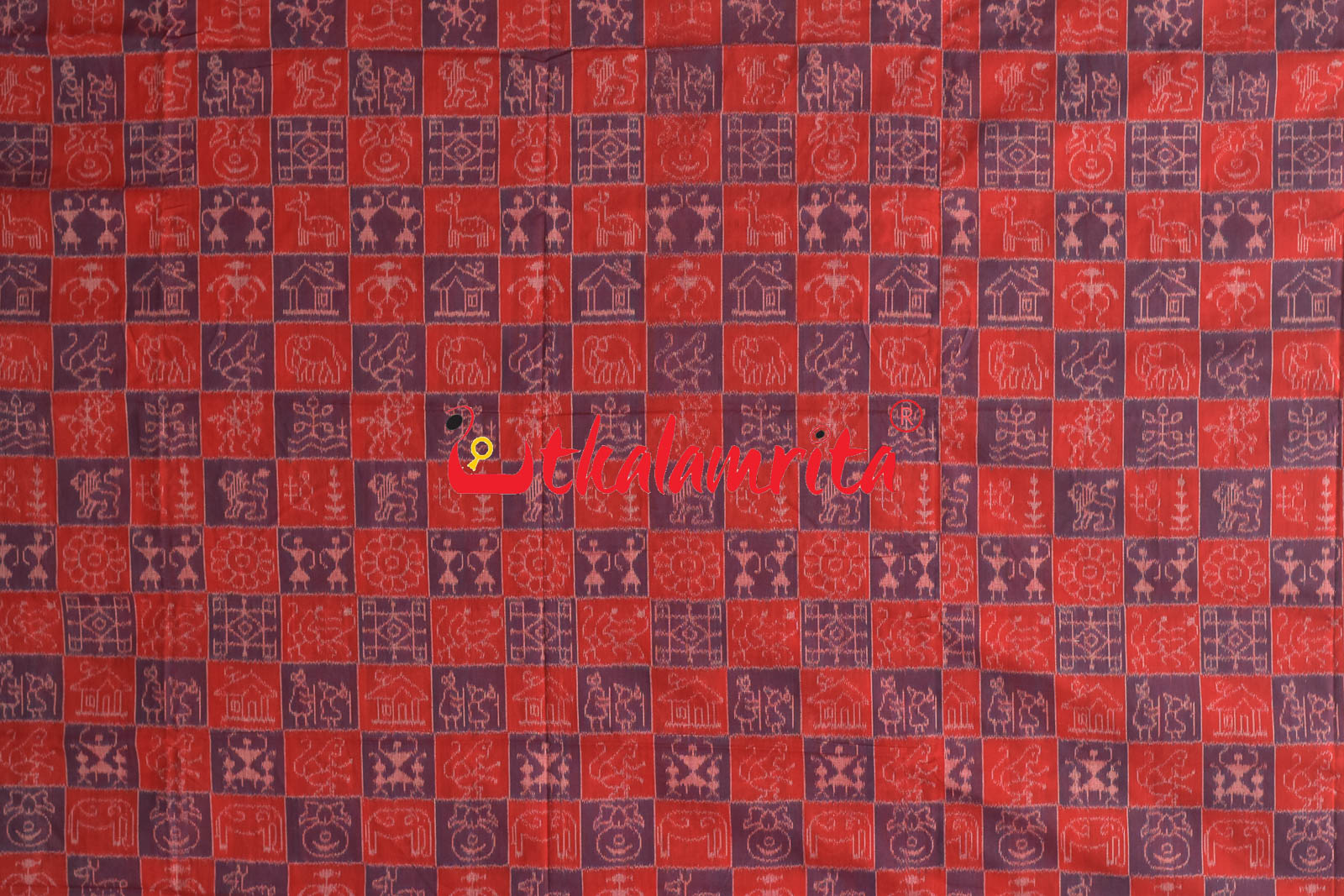 House Tribals Red Sambalpuri Cotton Saree