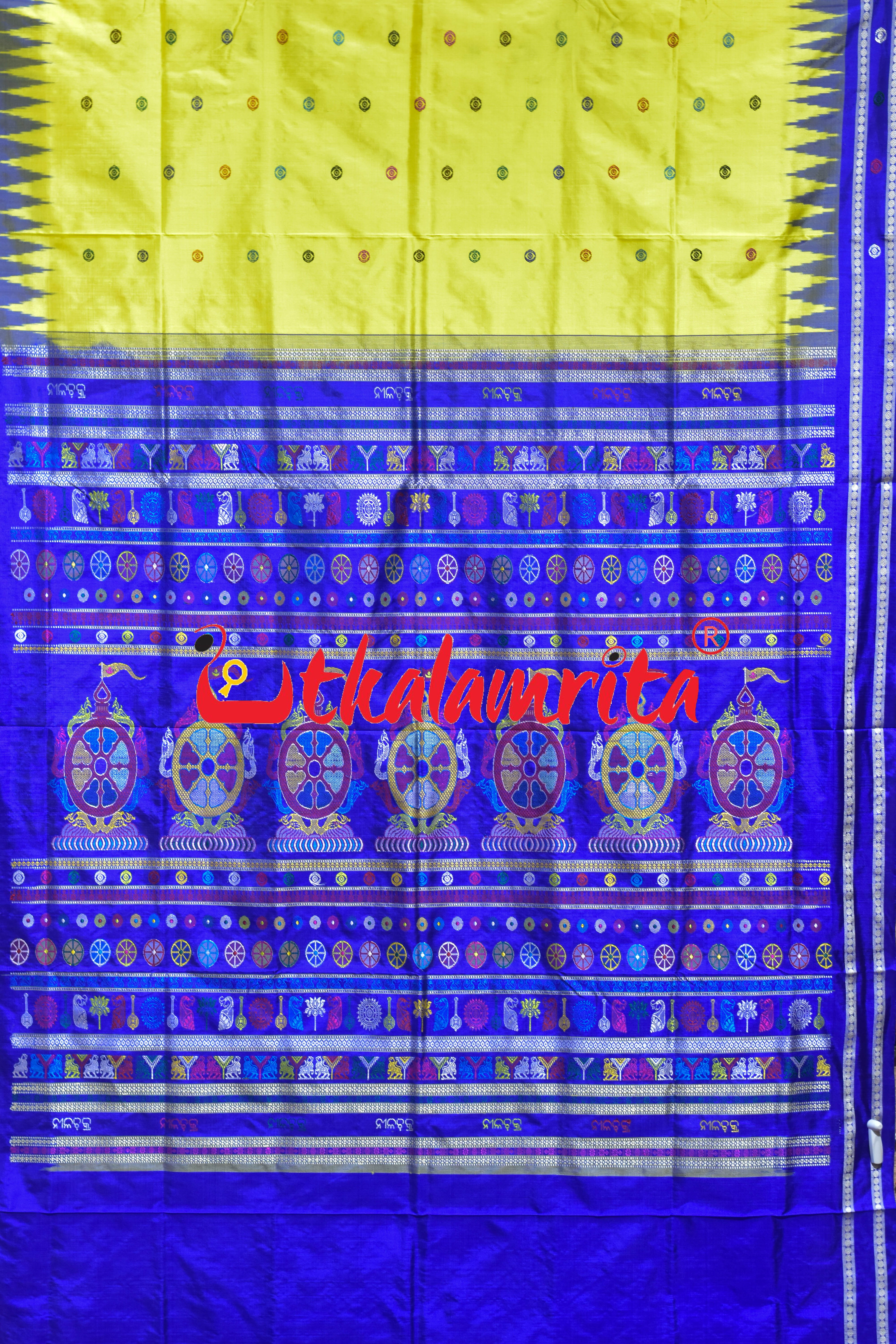 Yellow Blue Nilachakra Bomkai Silk Saree