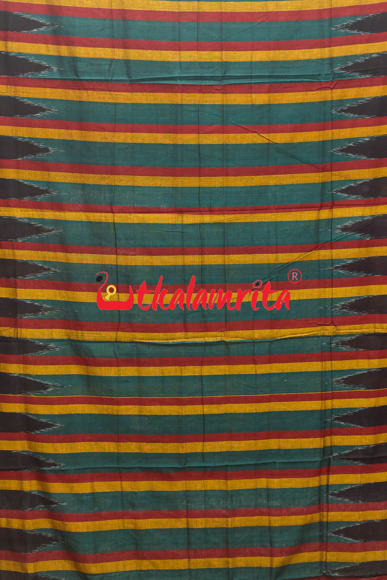 Patti Kargil Golden Green Red Cotton Saree