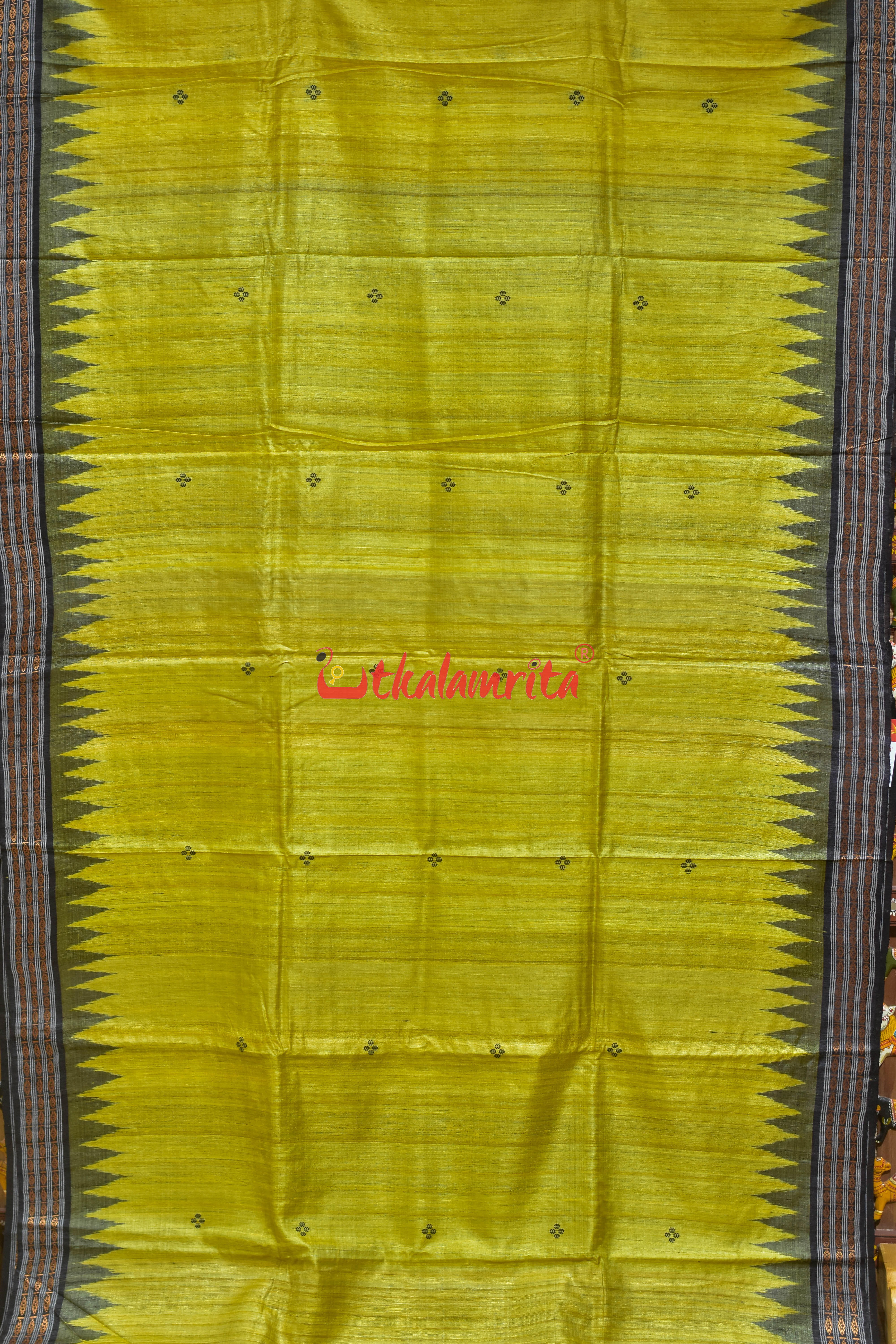 Yellow Black Dobby Border Fine Gopalpur Tussar Silk Saree