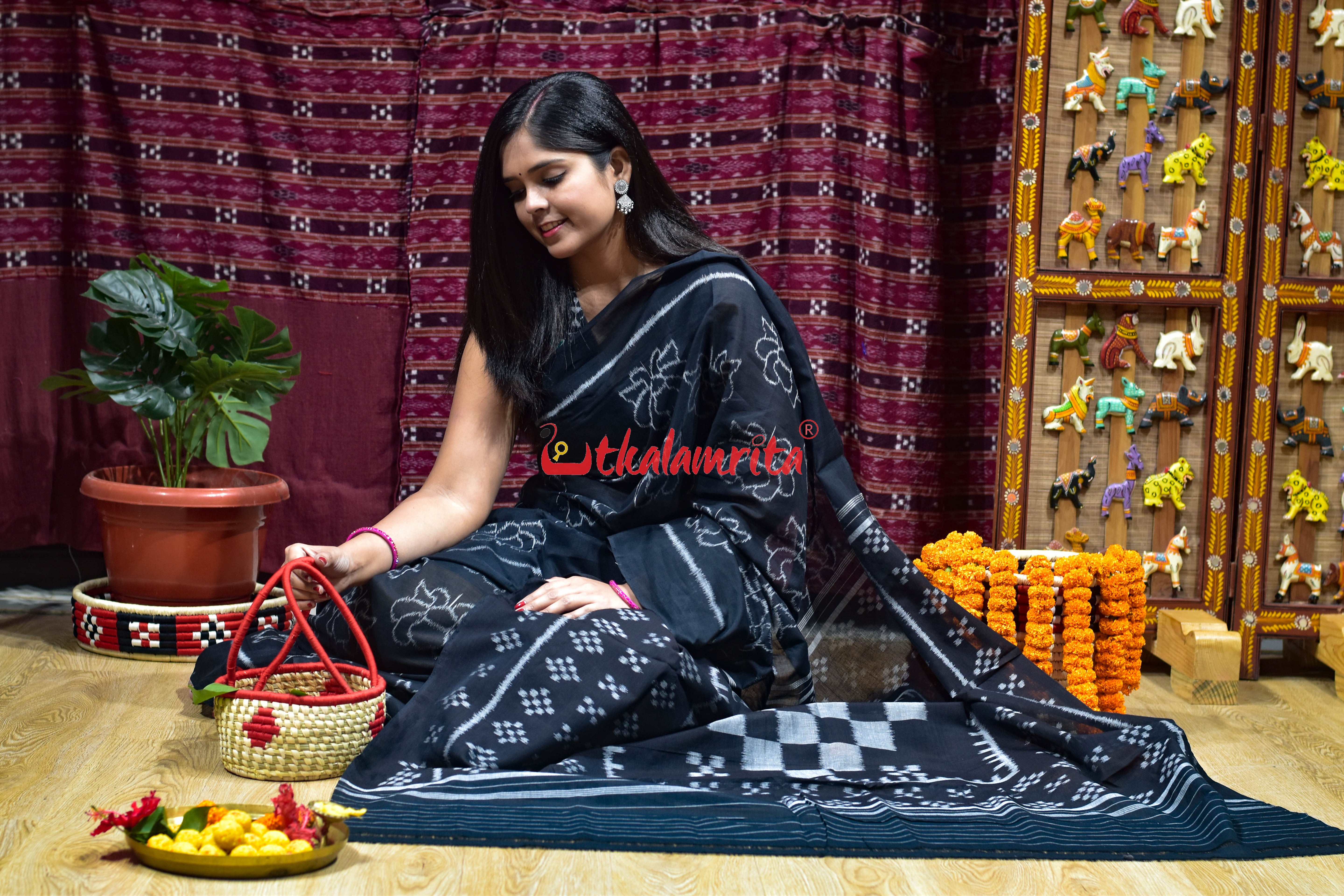 Lotus Black Khandua Cotton Saree