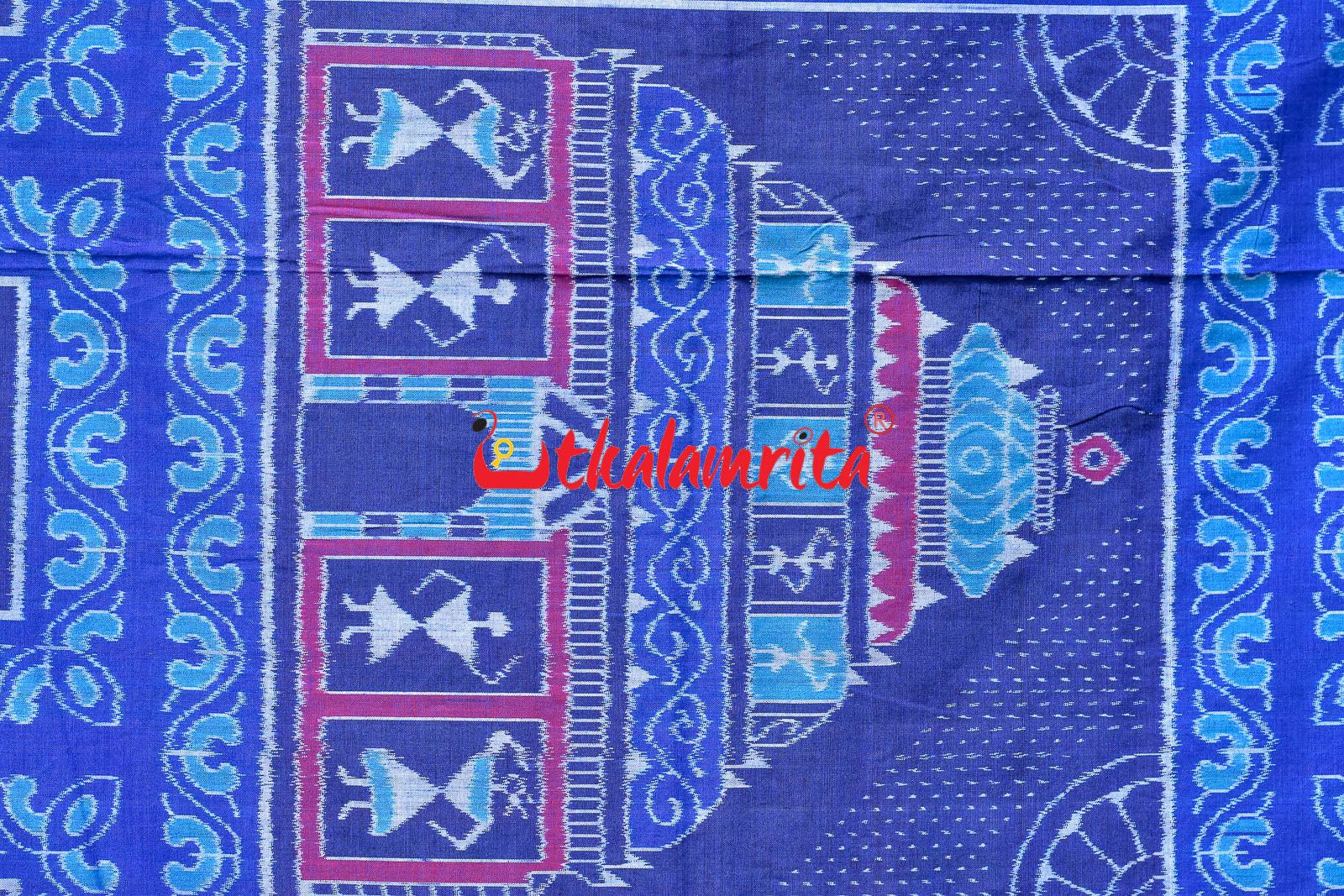 Blue Konark Temple Sambalpuri Cotton Saree