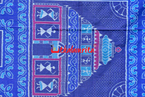 Blue Konark Temple Sambalpuri Cotton Saree