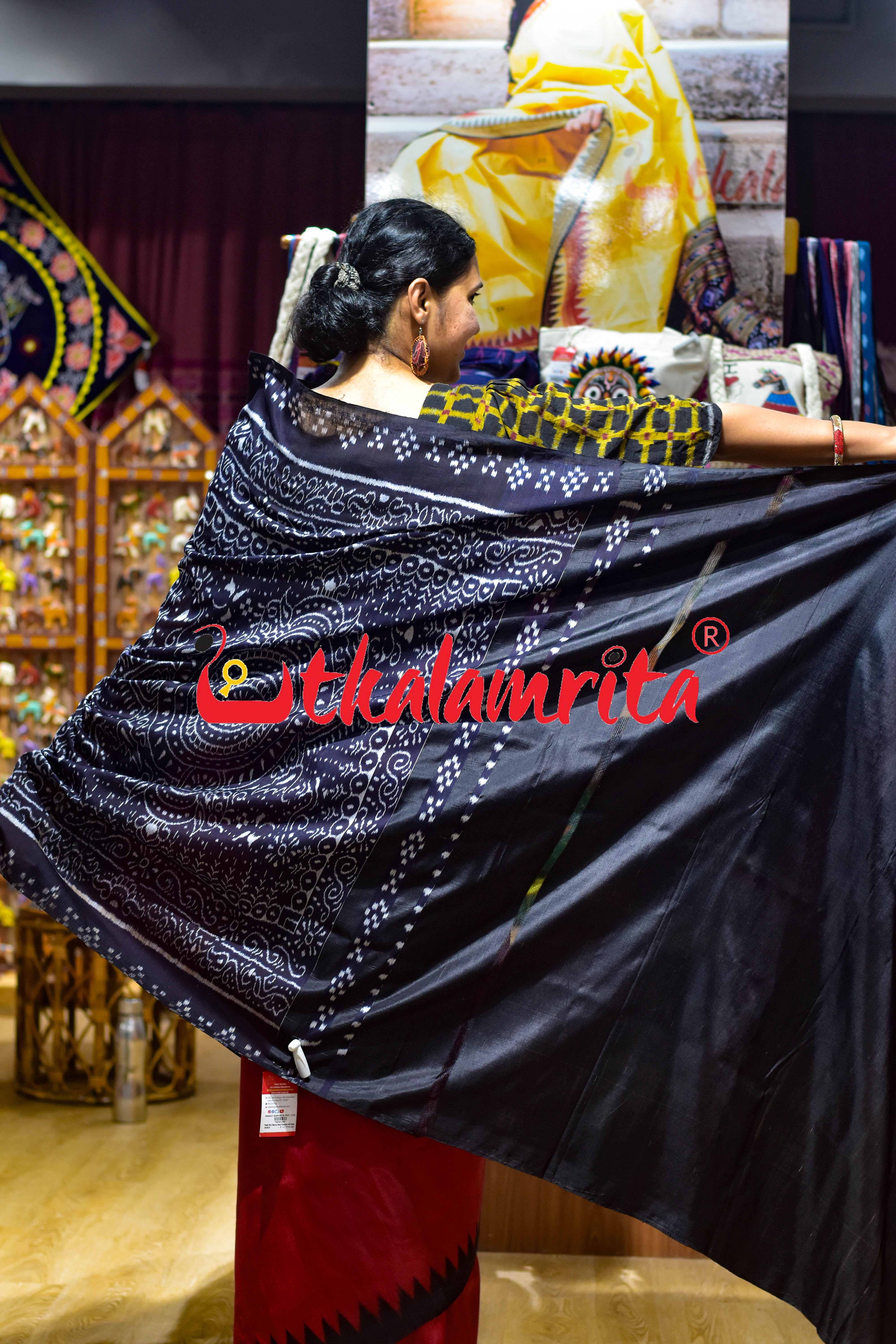 Baala Buti Maroon Black Khandua Silk Saree