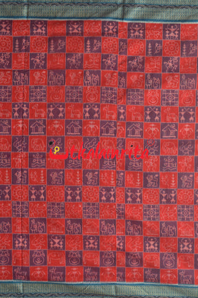 House Tribals Red Sambalpuri Cotton Saree