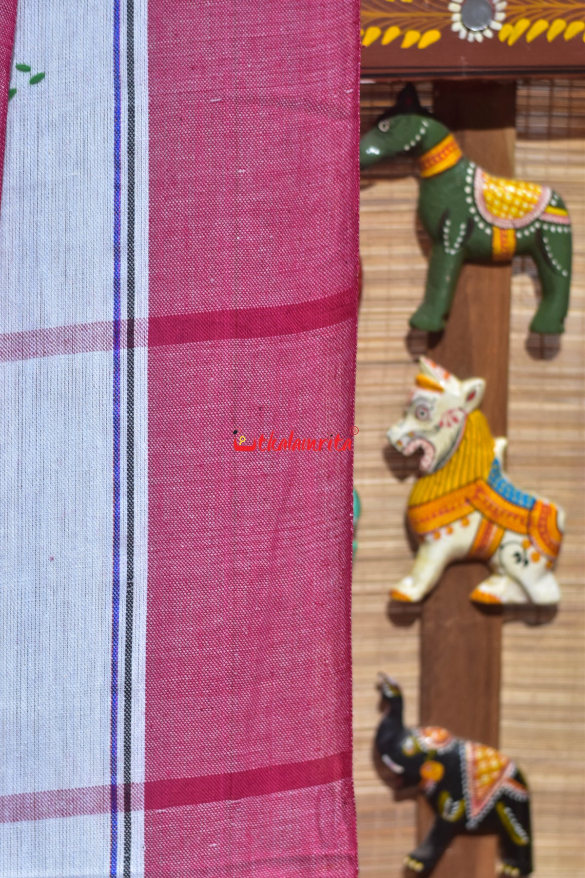 White Check Red Lines Santhal Saree
