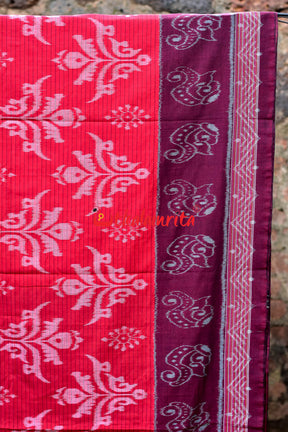 Red Maroon Sankha Khandua Cotton Saree