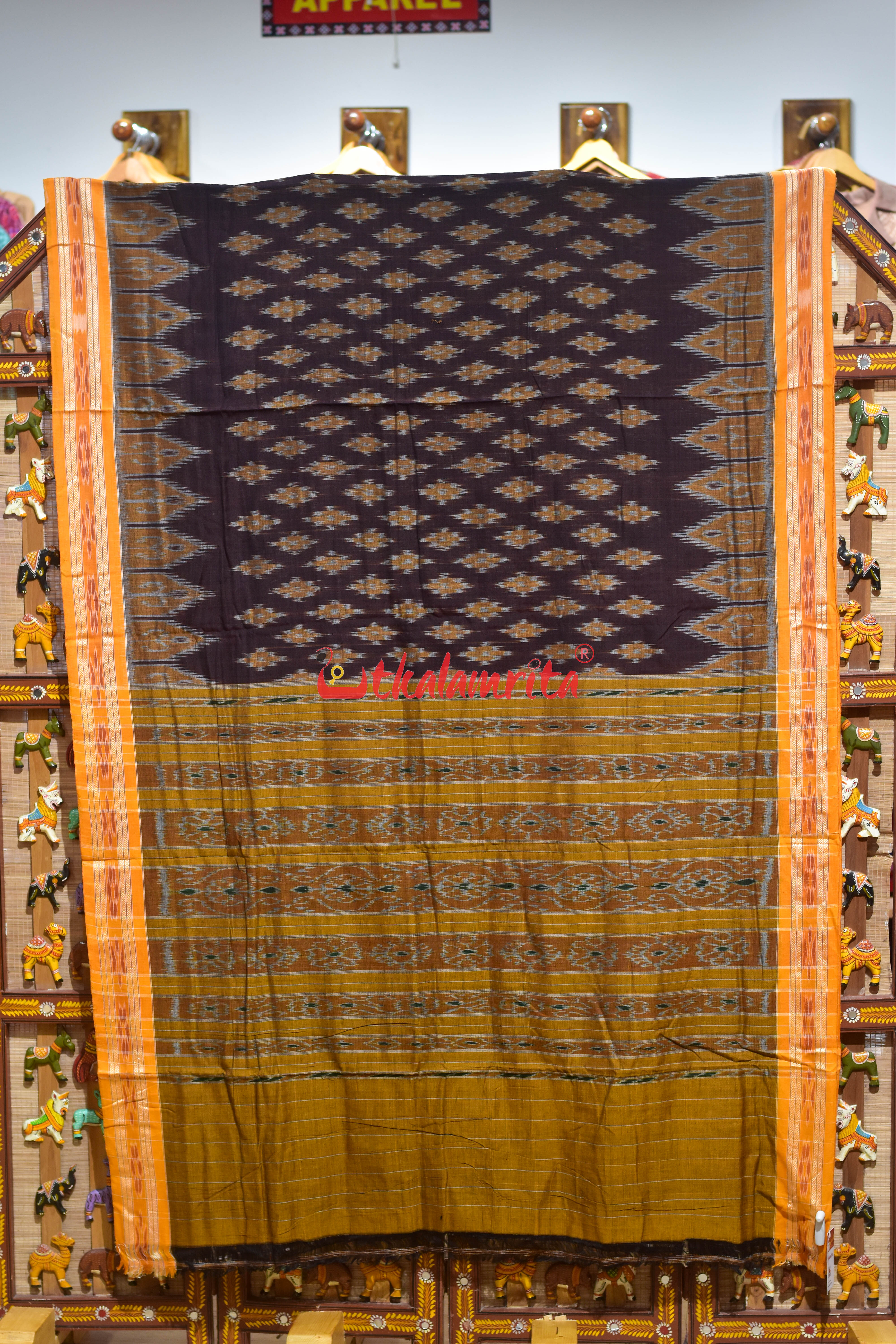 Coffee Yellow Pasapali Khandua Cotton Saree