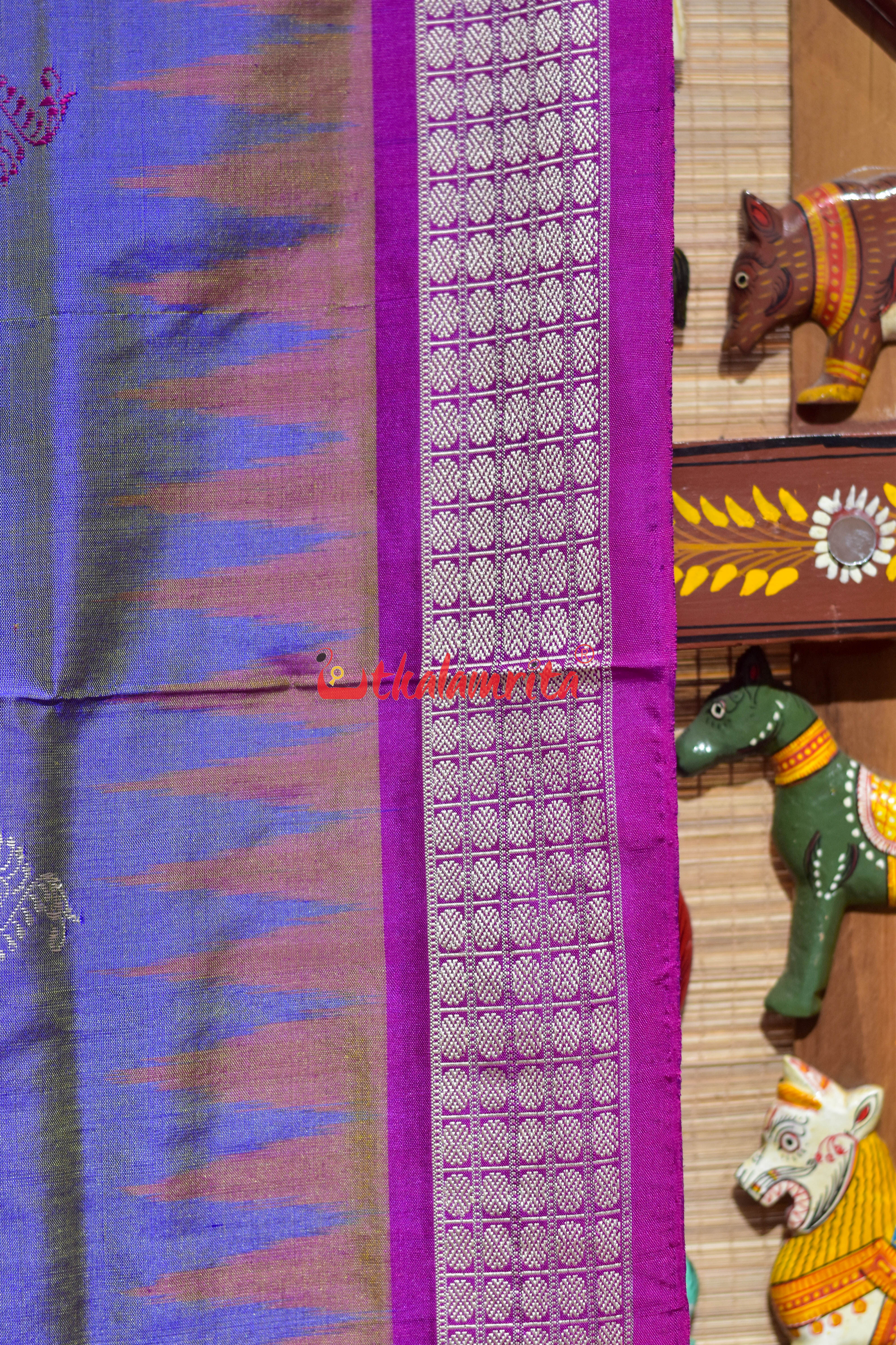 Golden Blue Rani Mayura Mukuta Bomkai Silk Saree