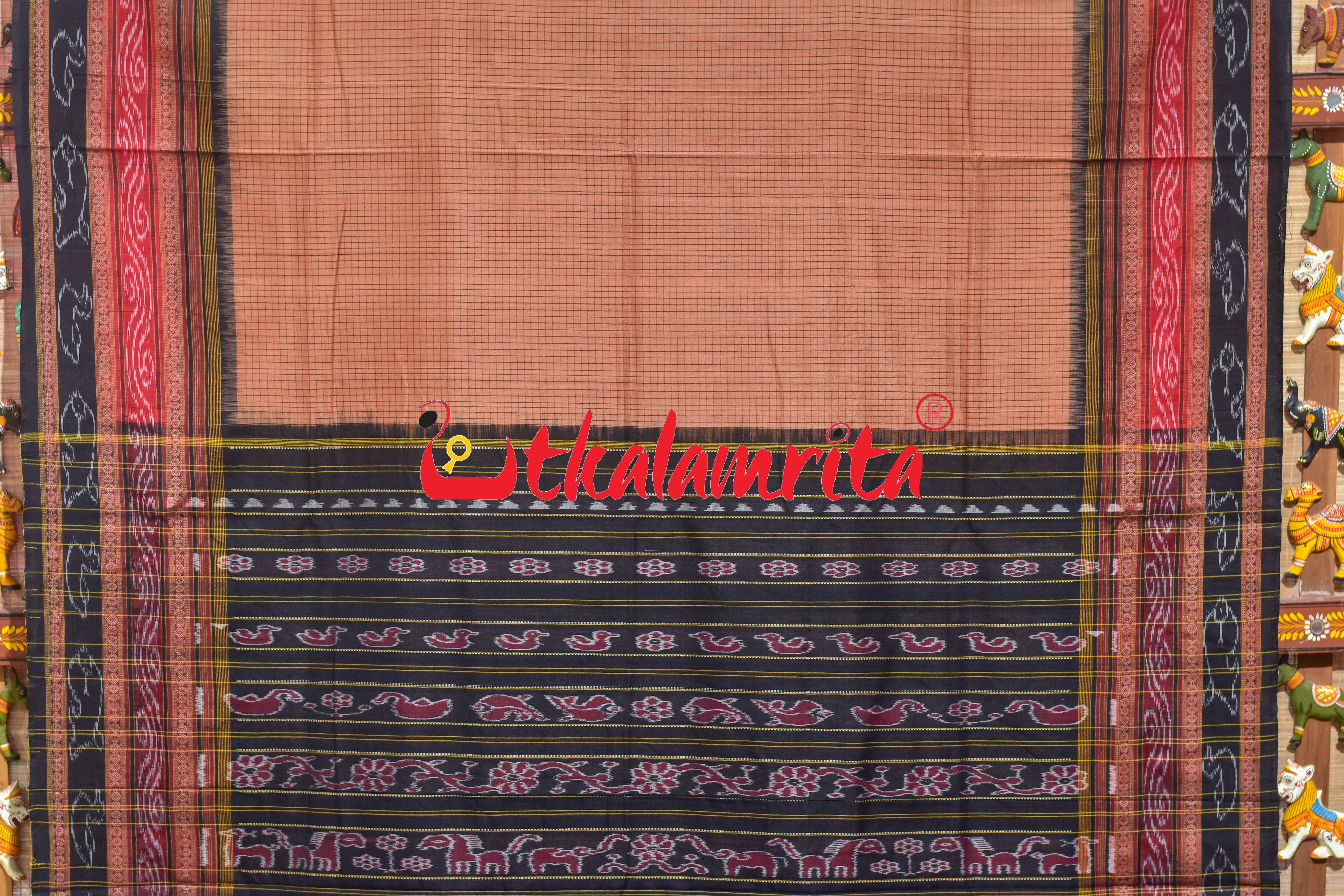 Brown Black Double Dhadi Sachipar Sambalpuri Cotton Saree