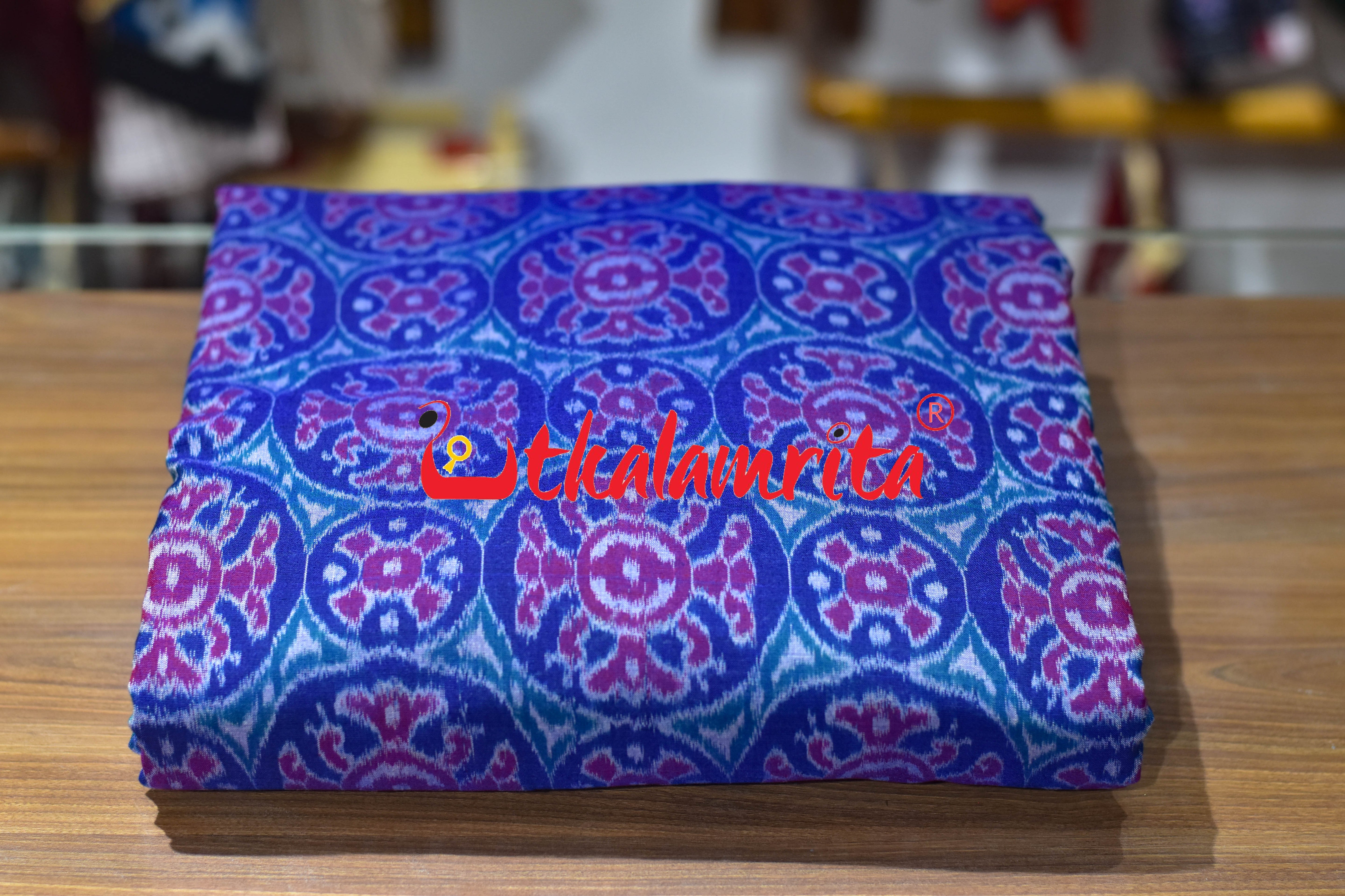 3D Blue Special Flower Sambalpuri Cotton (Fabric)