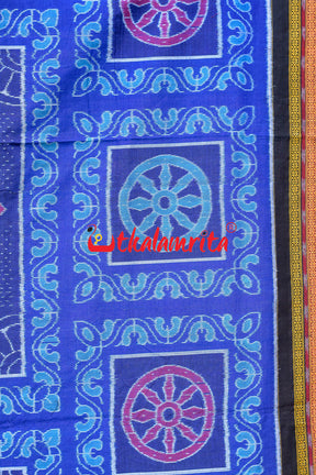 Blue Konark Temple Sambalpuri Cotton Saree