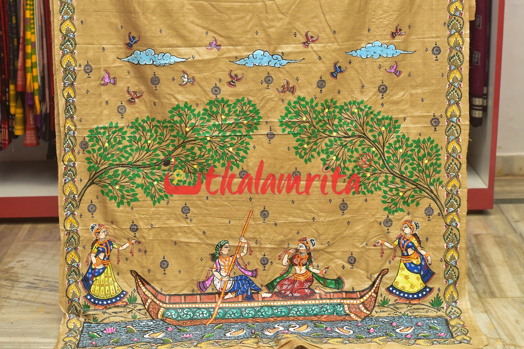 Nauka Par Pattachitra Tussar Silk Saree