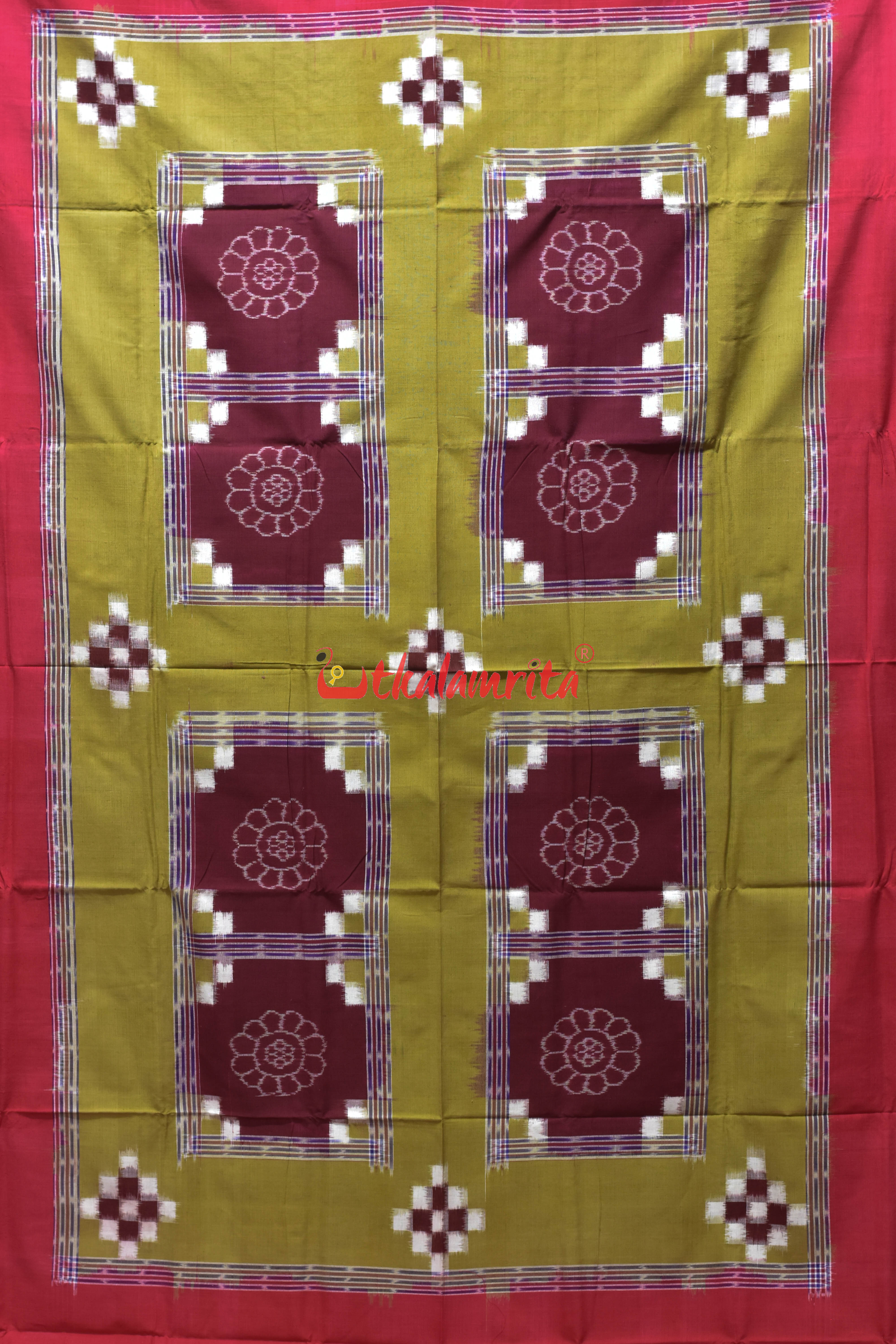 Khaki Red Flower Bandha Cotton  (Single Bedsheet)