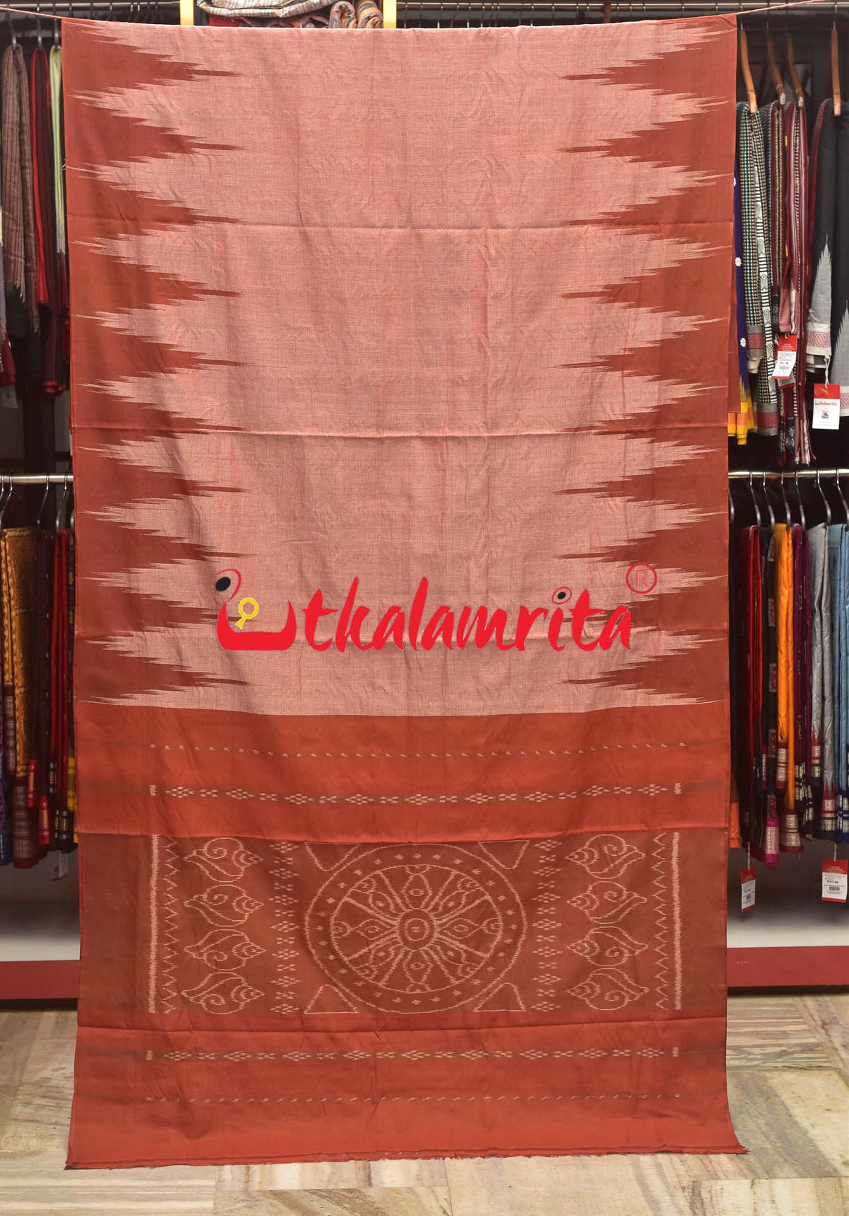 Rust Temples Kargil Kumbha Cotton Saree