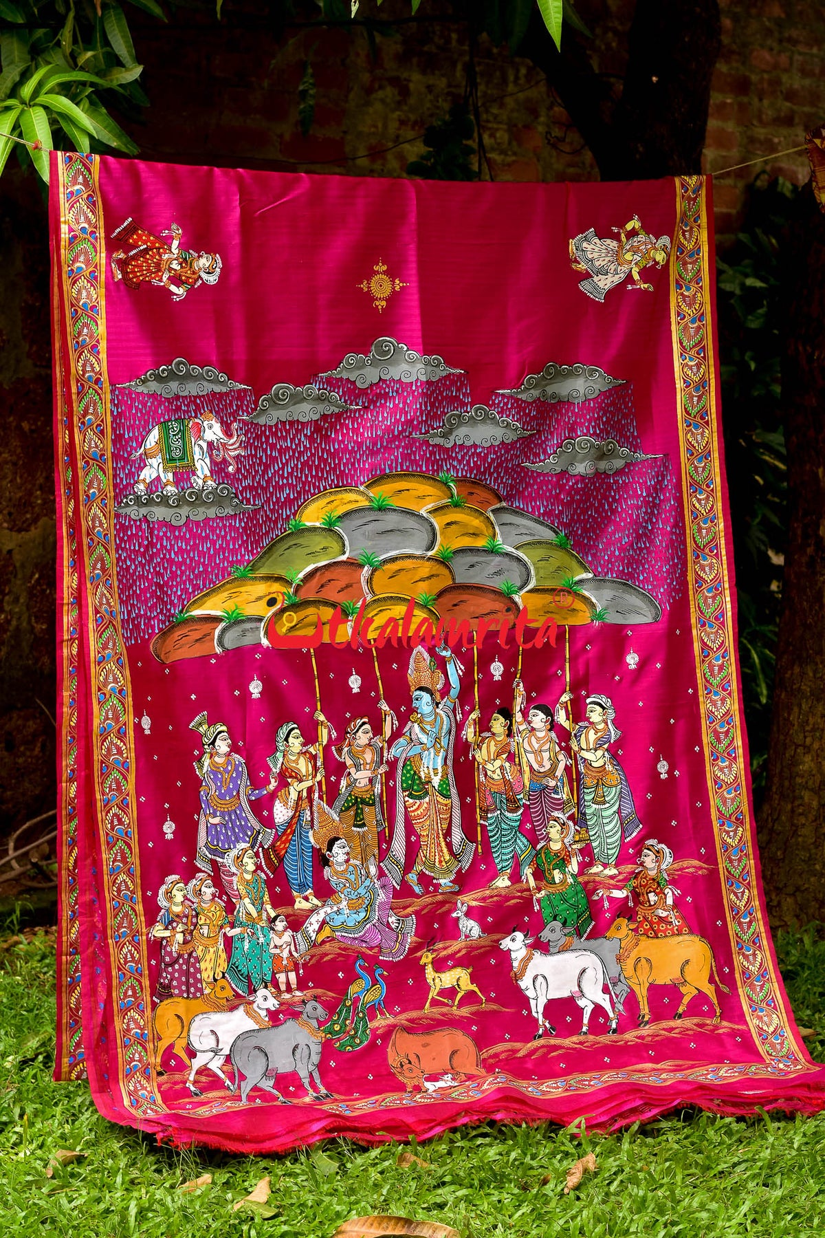 Giri Gobardhan Rani Pink Pattachitra Silk Saree