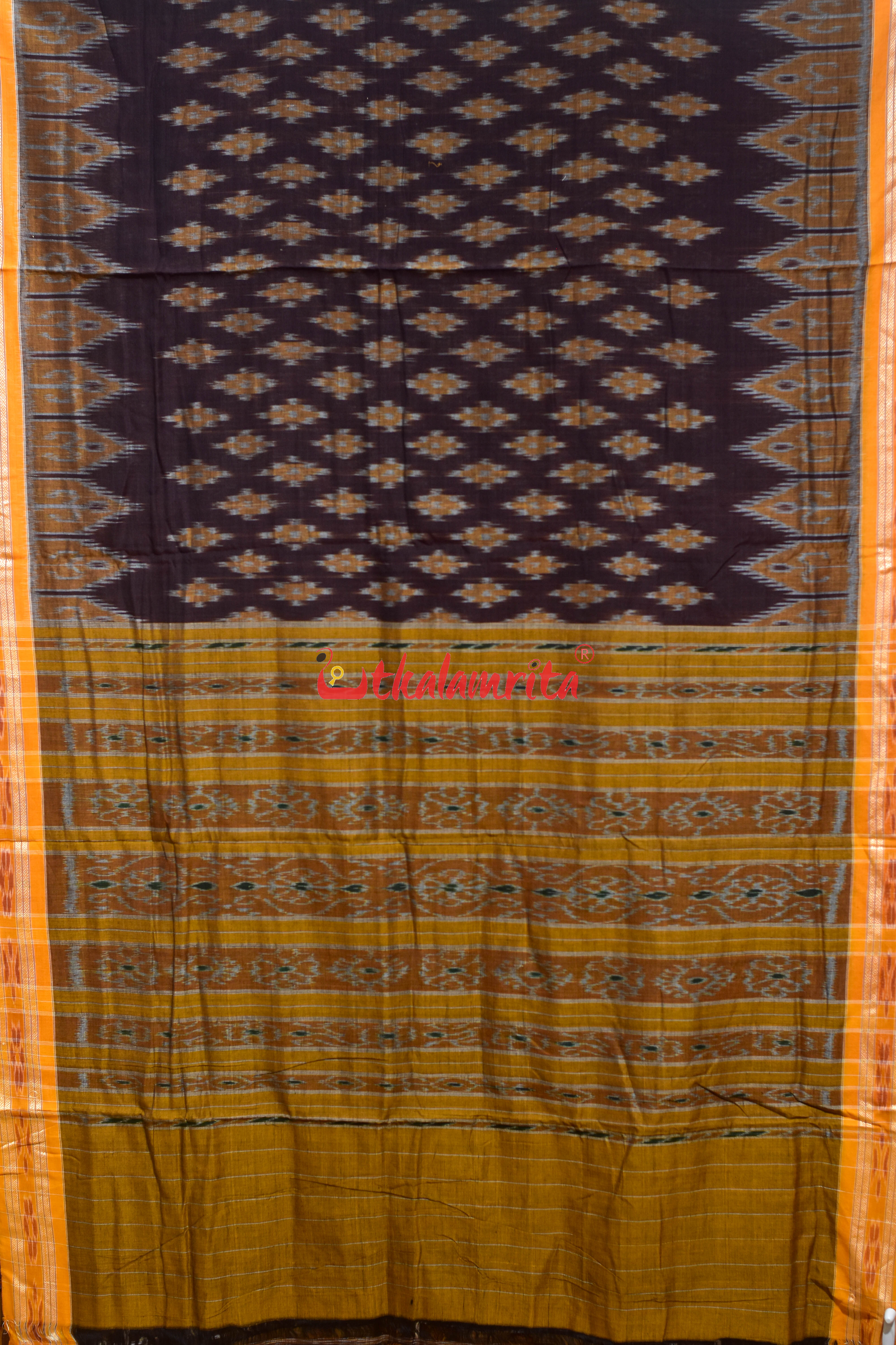 Coffee Yellow Pasapali Khandua Cotton Saree