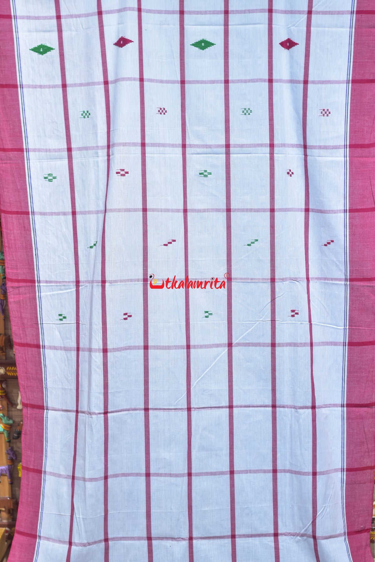 White Check Red Lines Santhal Saree