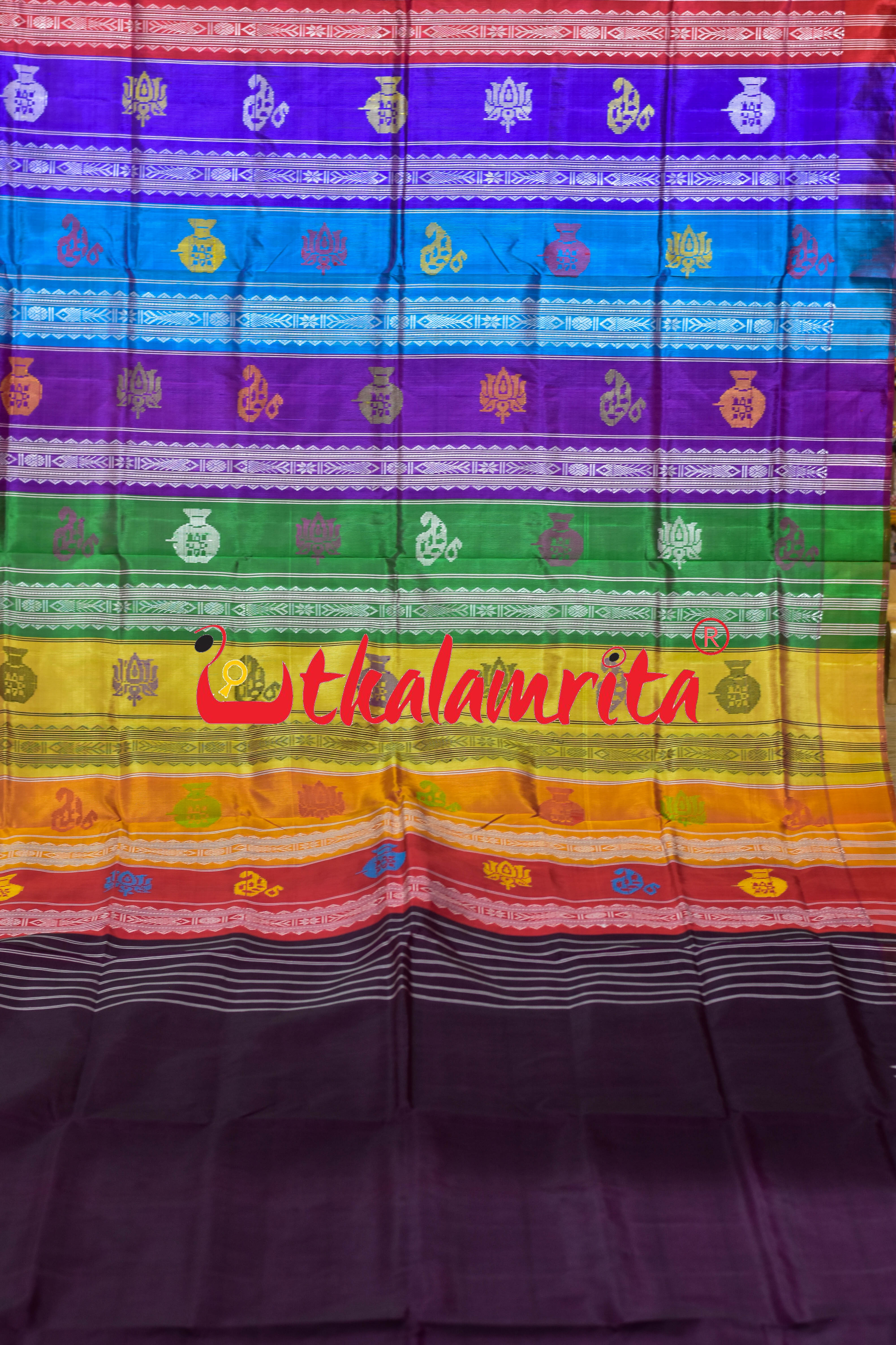 Off White Wine Yellow Border Double Anchal Berhampuri Silk Saree