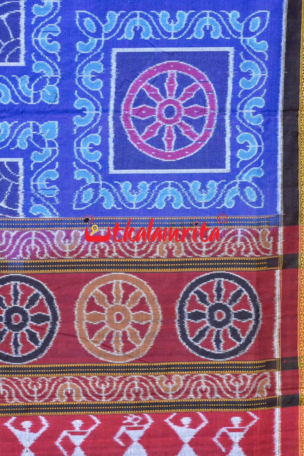 Blue Konark Temple Sambalpuri Cotton Saree