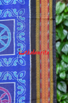 Blue Konark Temple Sambalpuri Cotton Saree