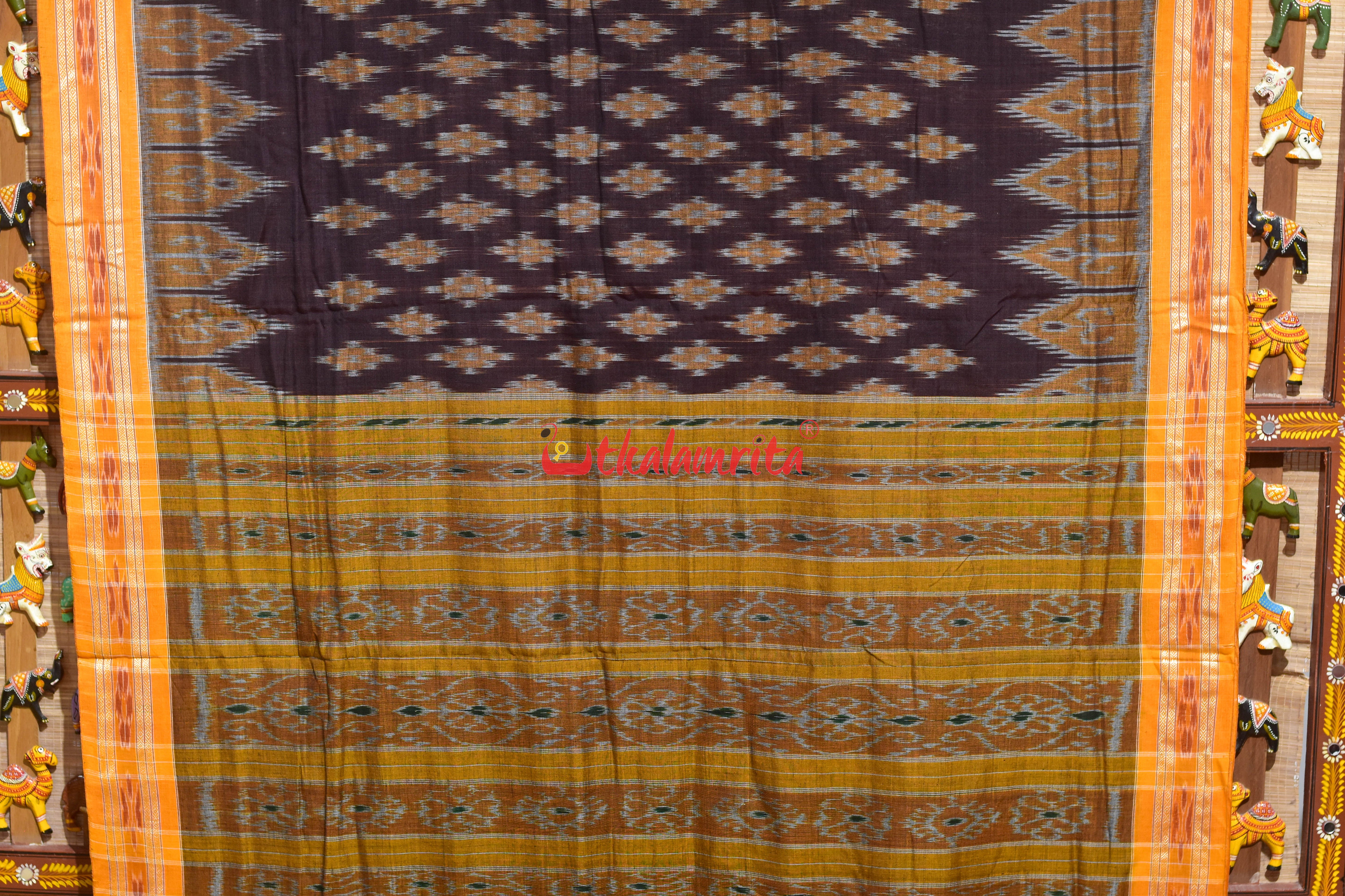 Coffee Yellow Pasapali Khandua Cotton Saree