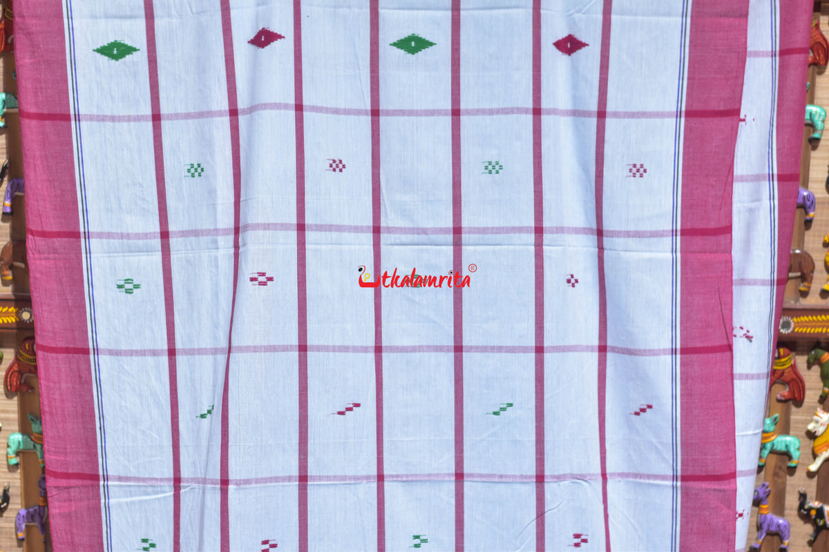 White Check Red Lines Santhal Saree