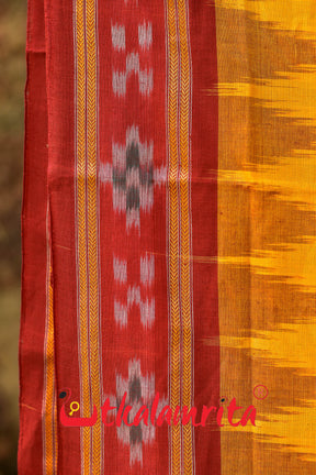 Yellow Pasapali Border Khandua Cotton Saree