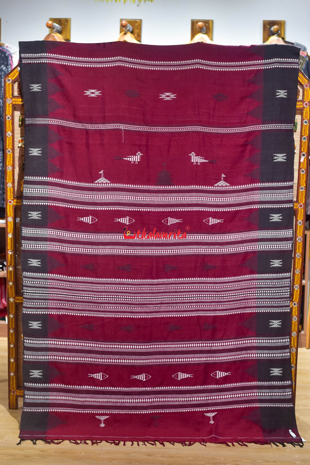 Maroon Black Adibasi Tussar Kotpad Saree