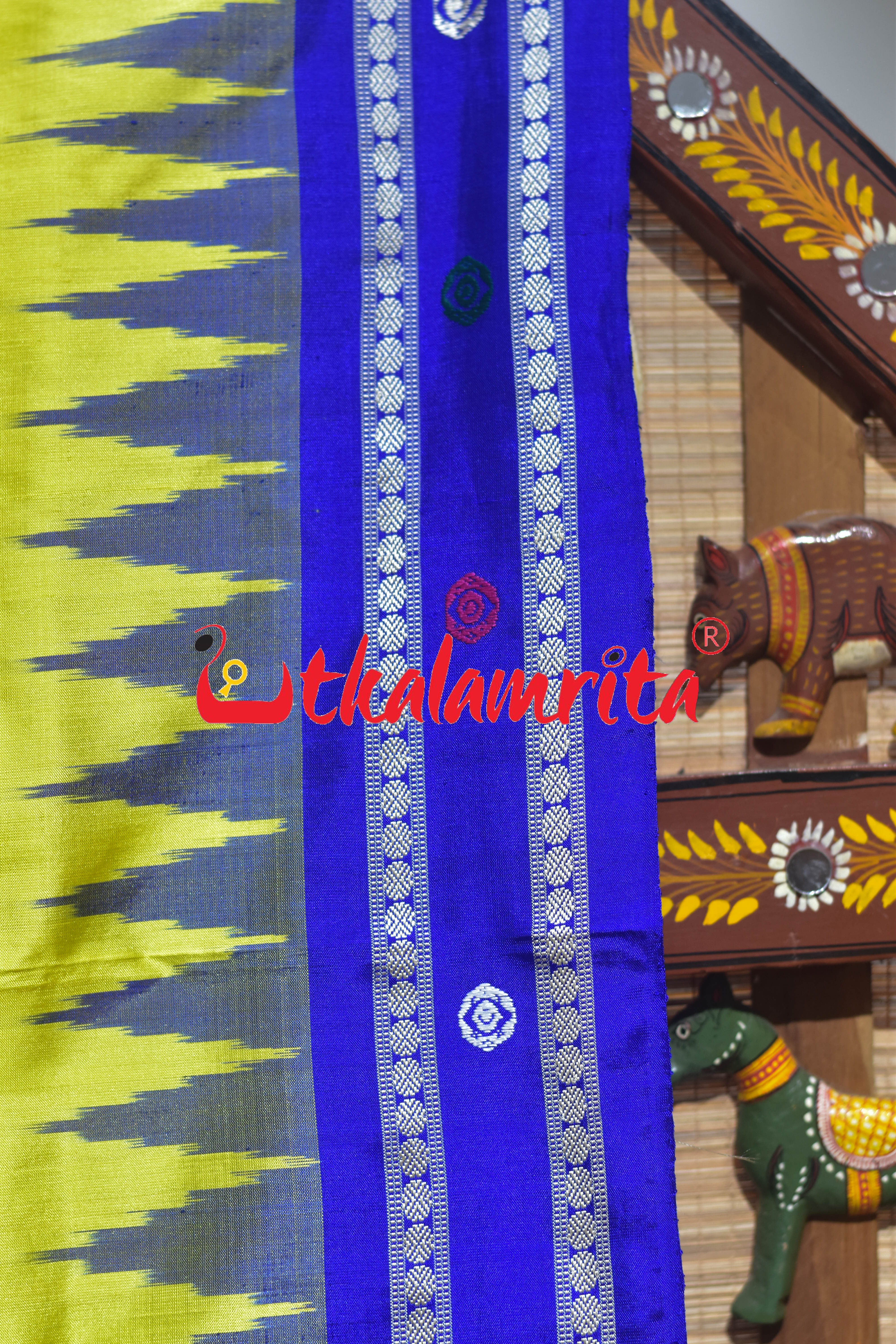 Yellow Blue Nilachakra Bomkai Silk Saree