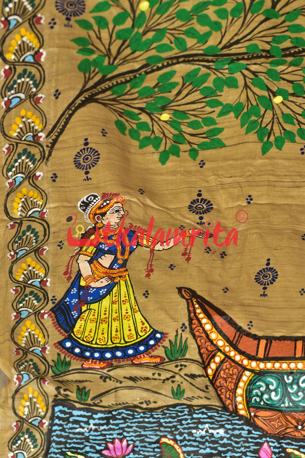 Nauka Par Pattachitra Tussar Silk Saree