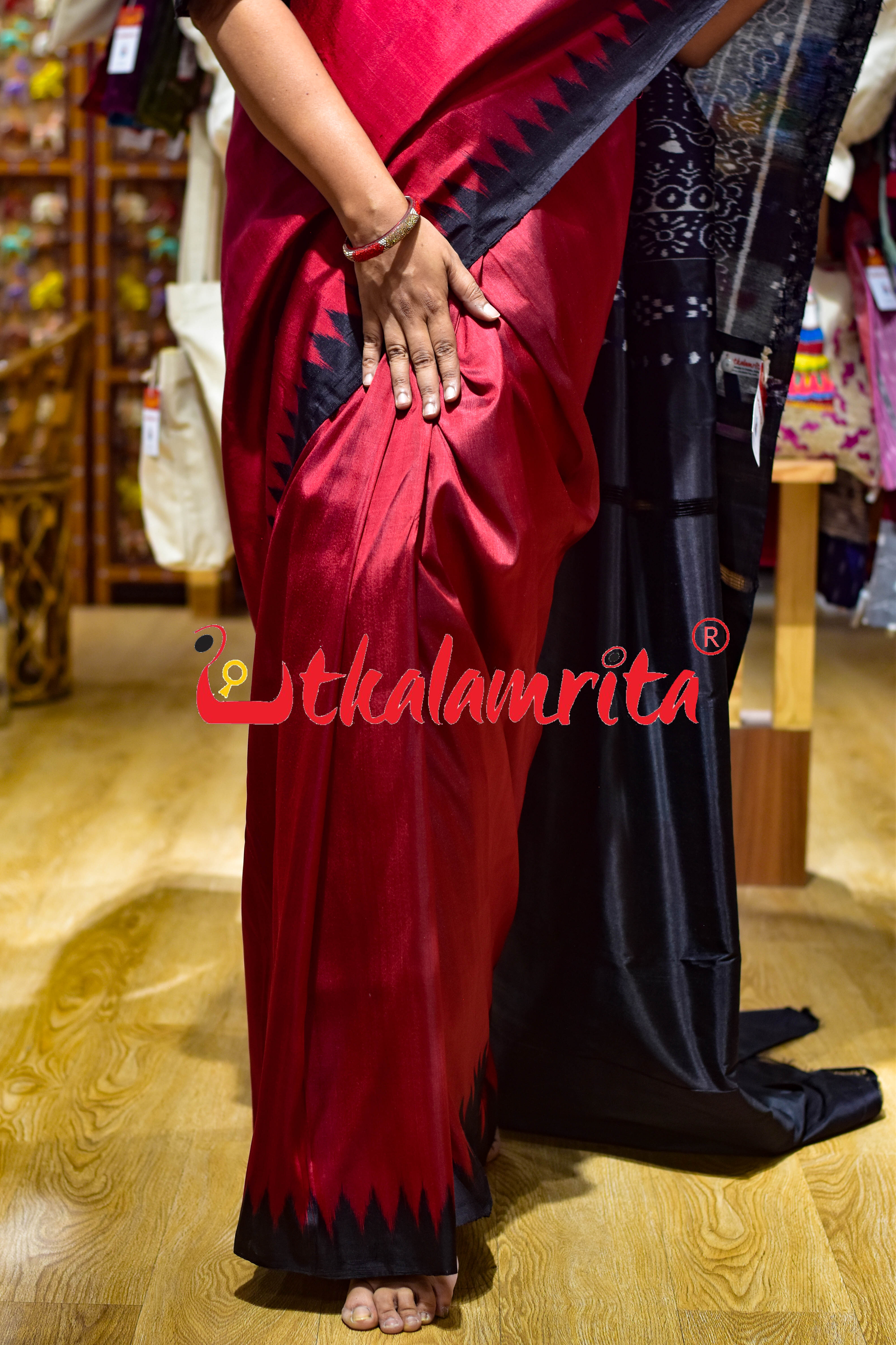 Baala Buti Maroon Black Khandua Silk Saree