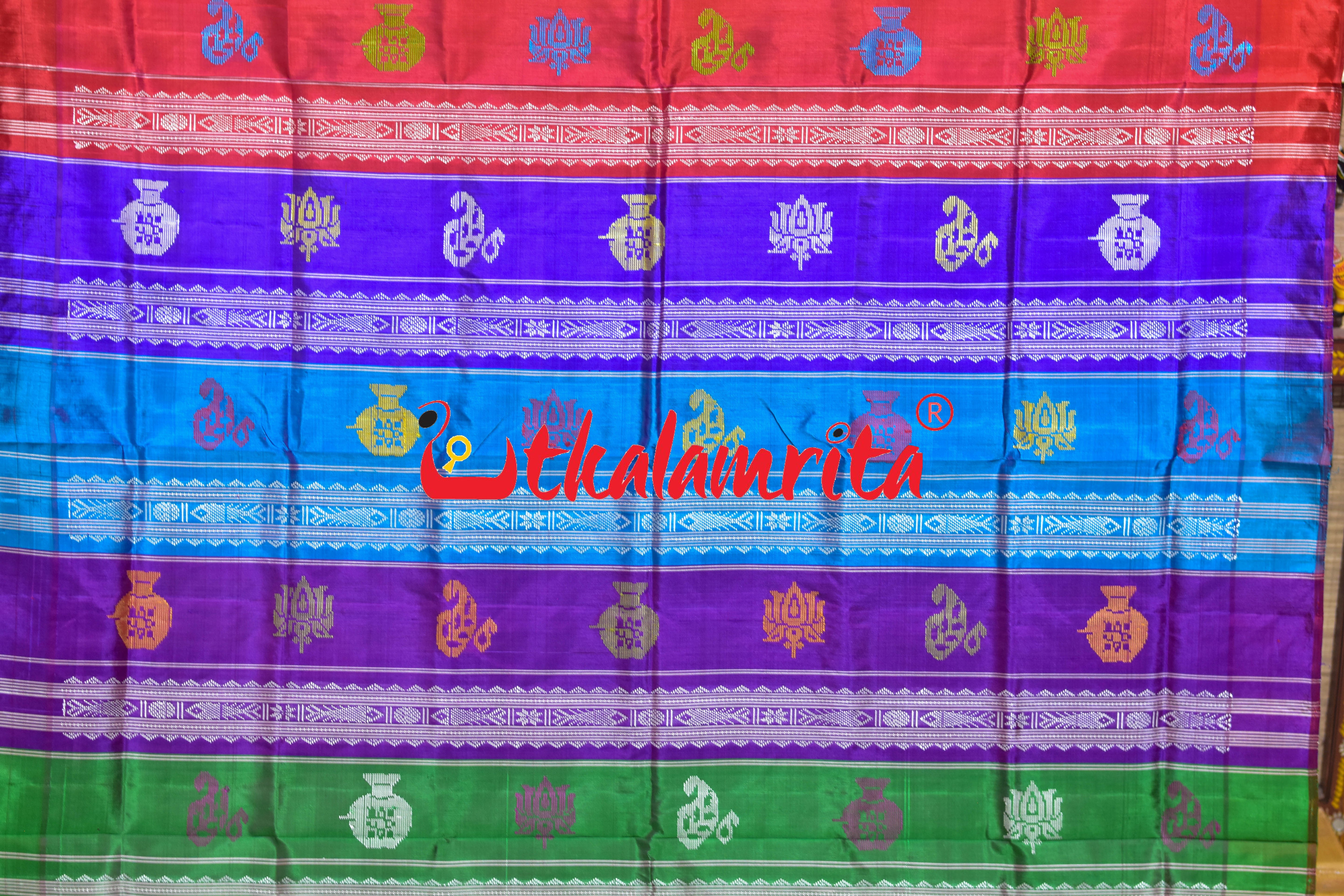 Off White Wine Yellow Border Double Anchal Berhampuri Silk Saree