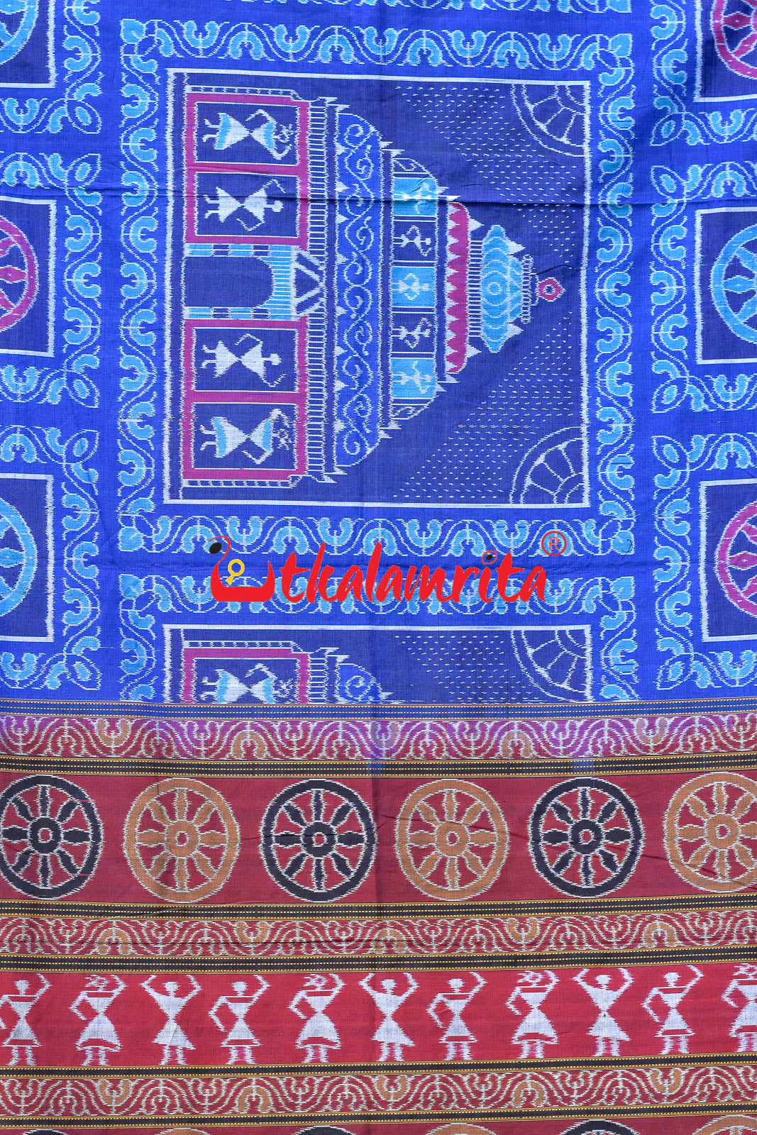 Blue Konark Temple Sambalpuri Cotton Saree