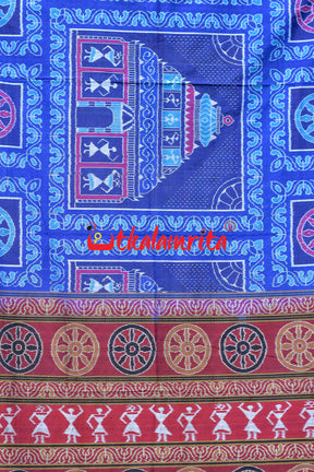 Blue Konark Temple Sambalpuri Cotton Saree