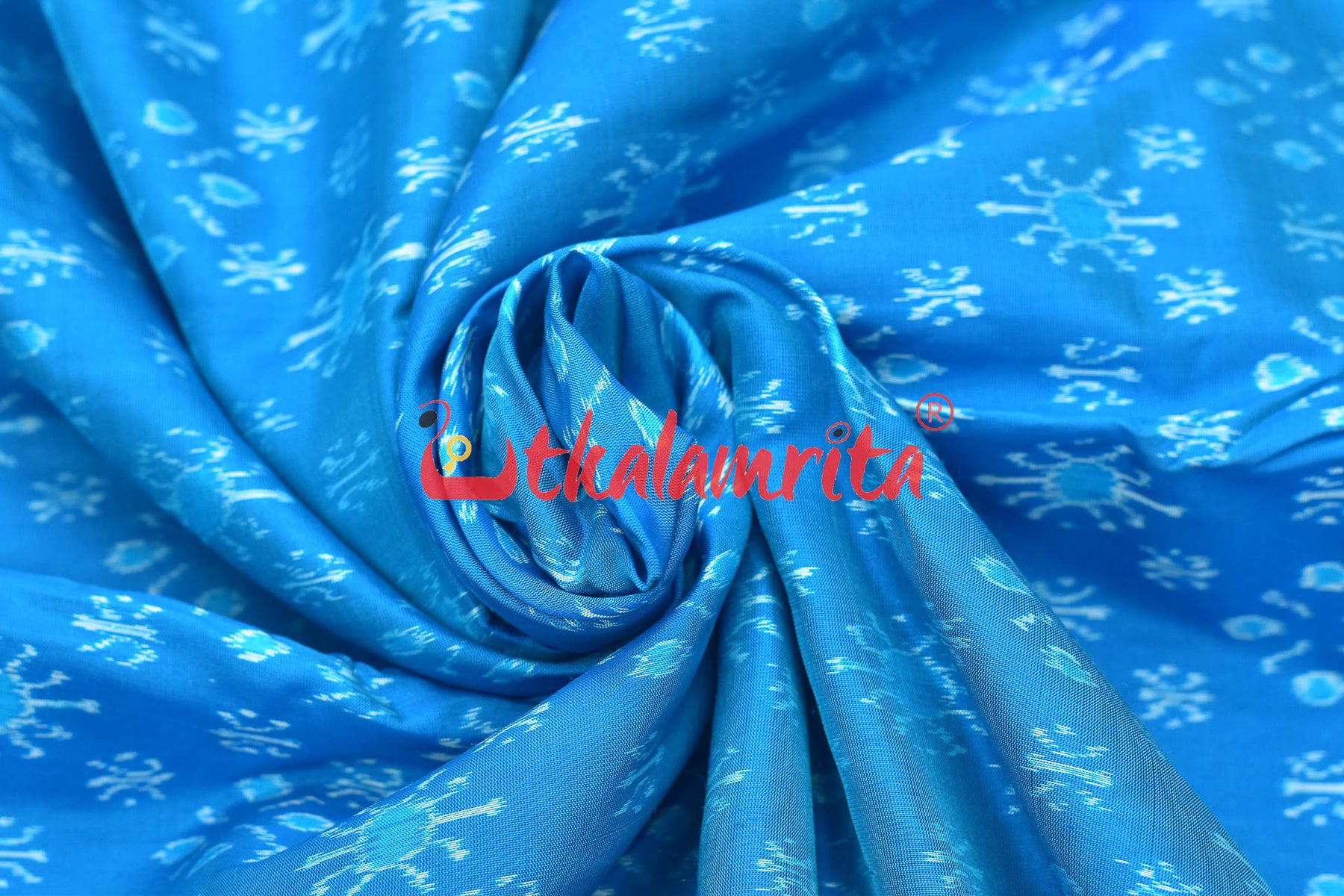 Light Blue Star Flower Sambalpuri Silk (Fabric)