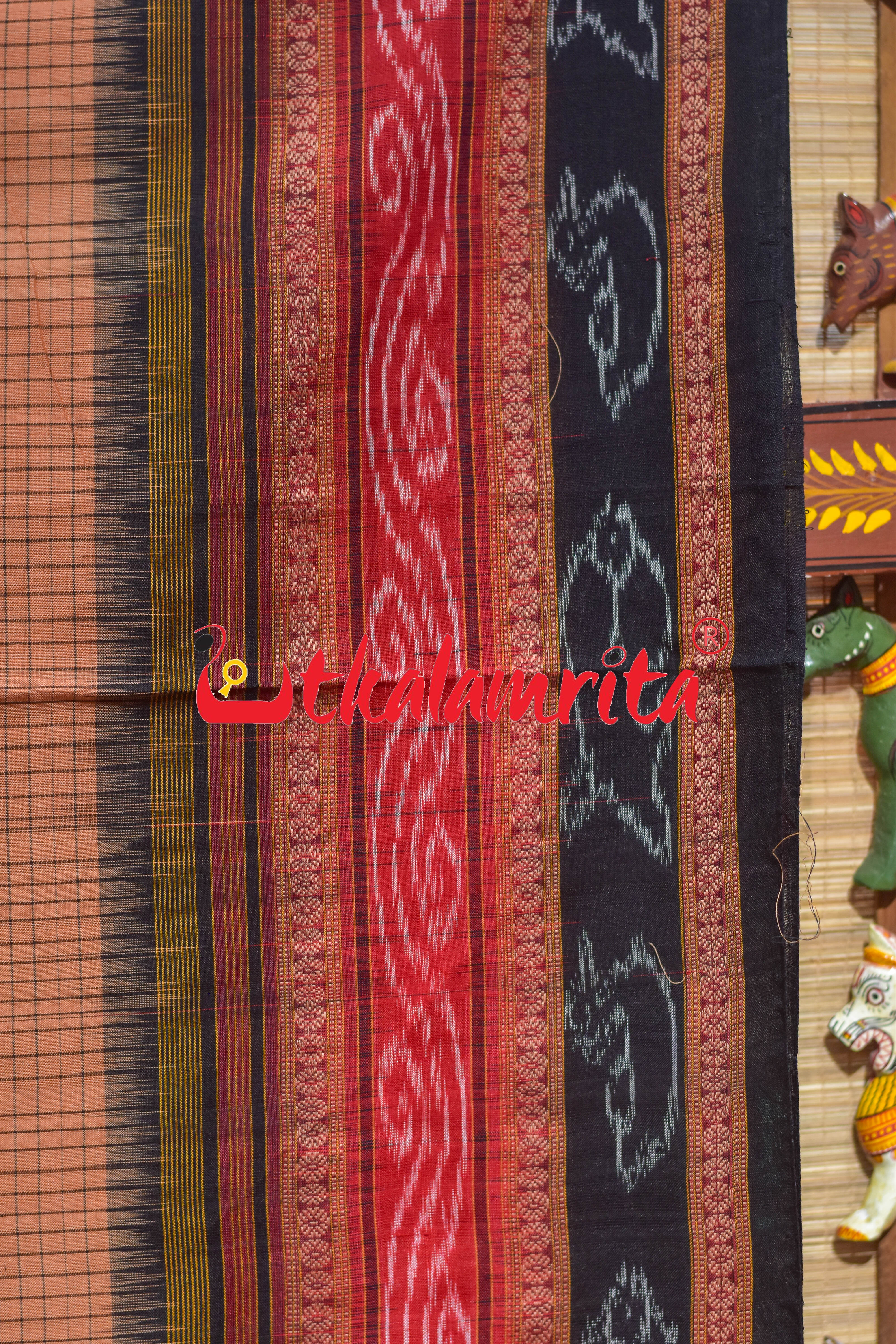 Brown Black Double Dhadi Sachipar Sambalpuri Cotton Saree