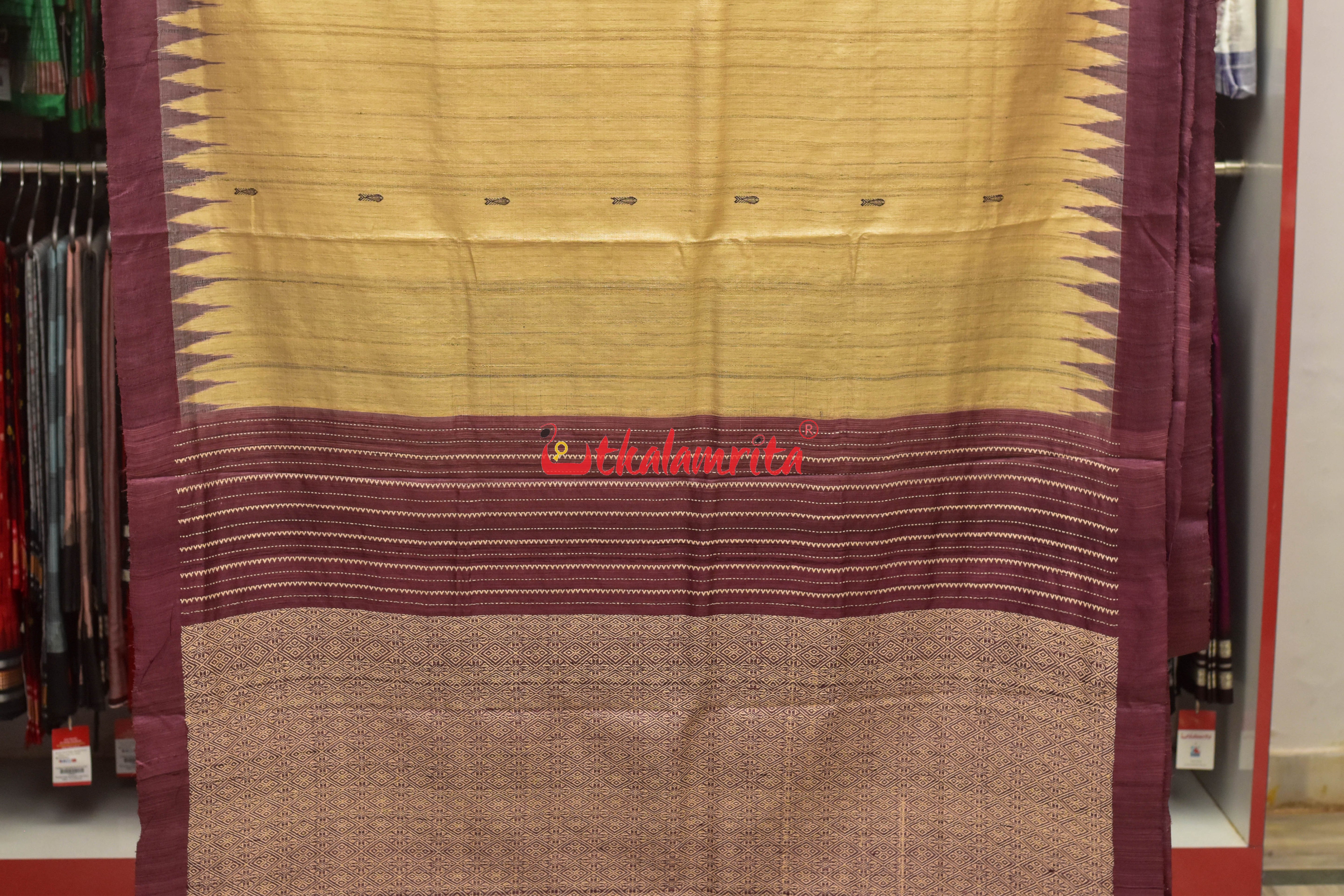 Fish Beige Coffee Jaala Work Tussar Saree