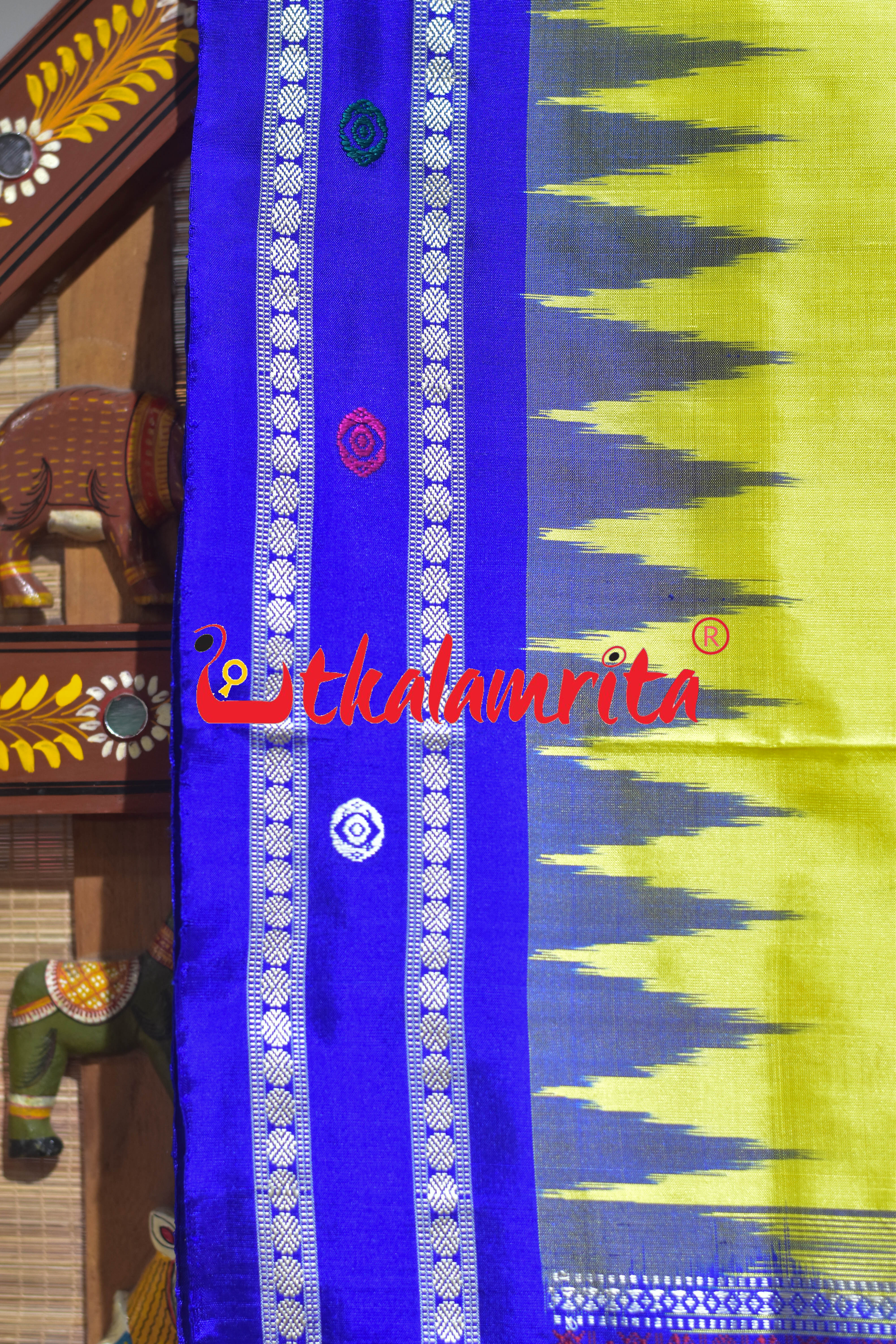 Yellow Blue Nilachakra Bomkai Silk Saree