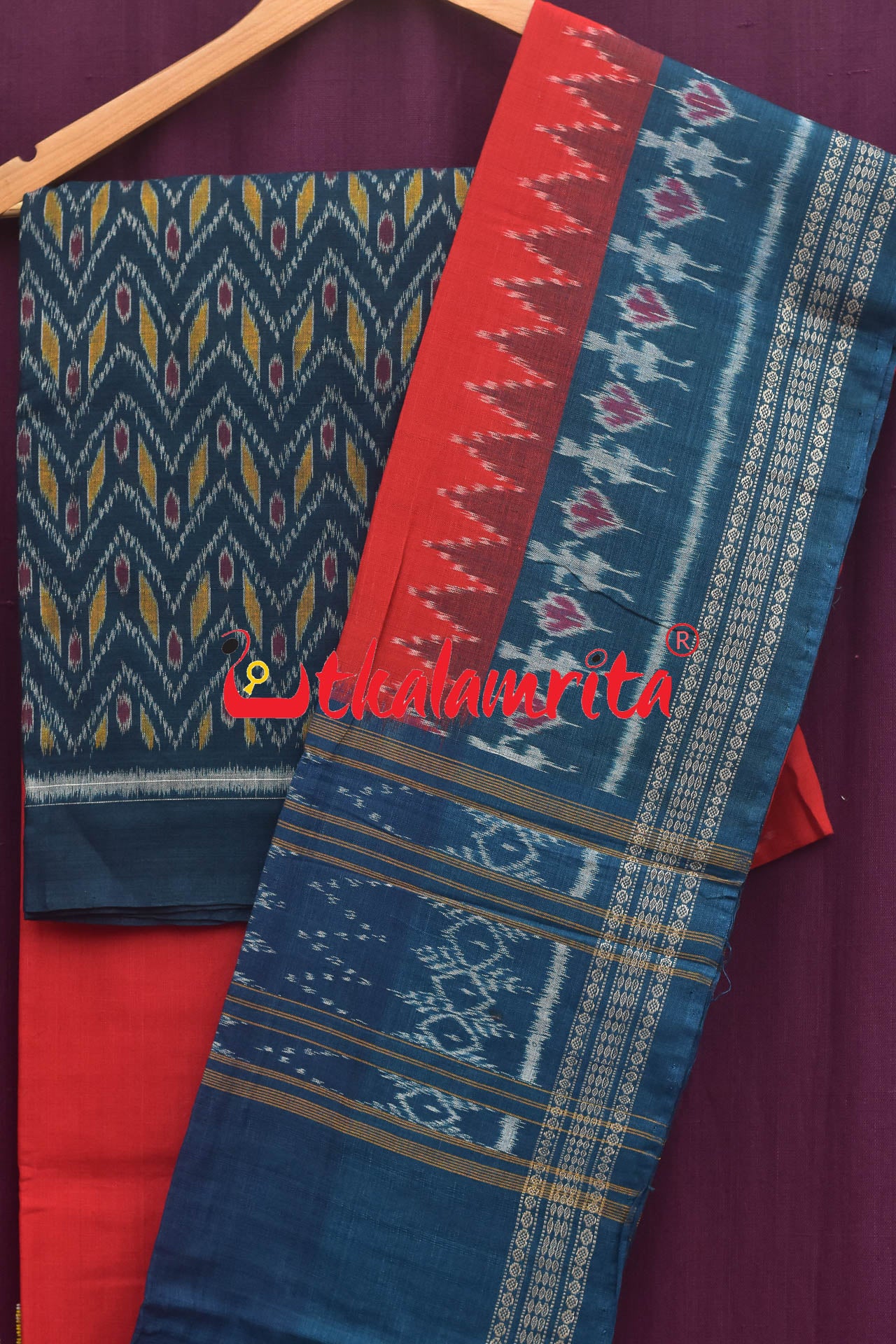 Teal with waves Sambalpuri Dress Set